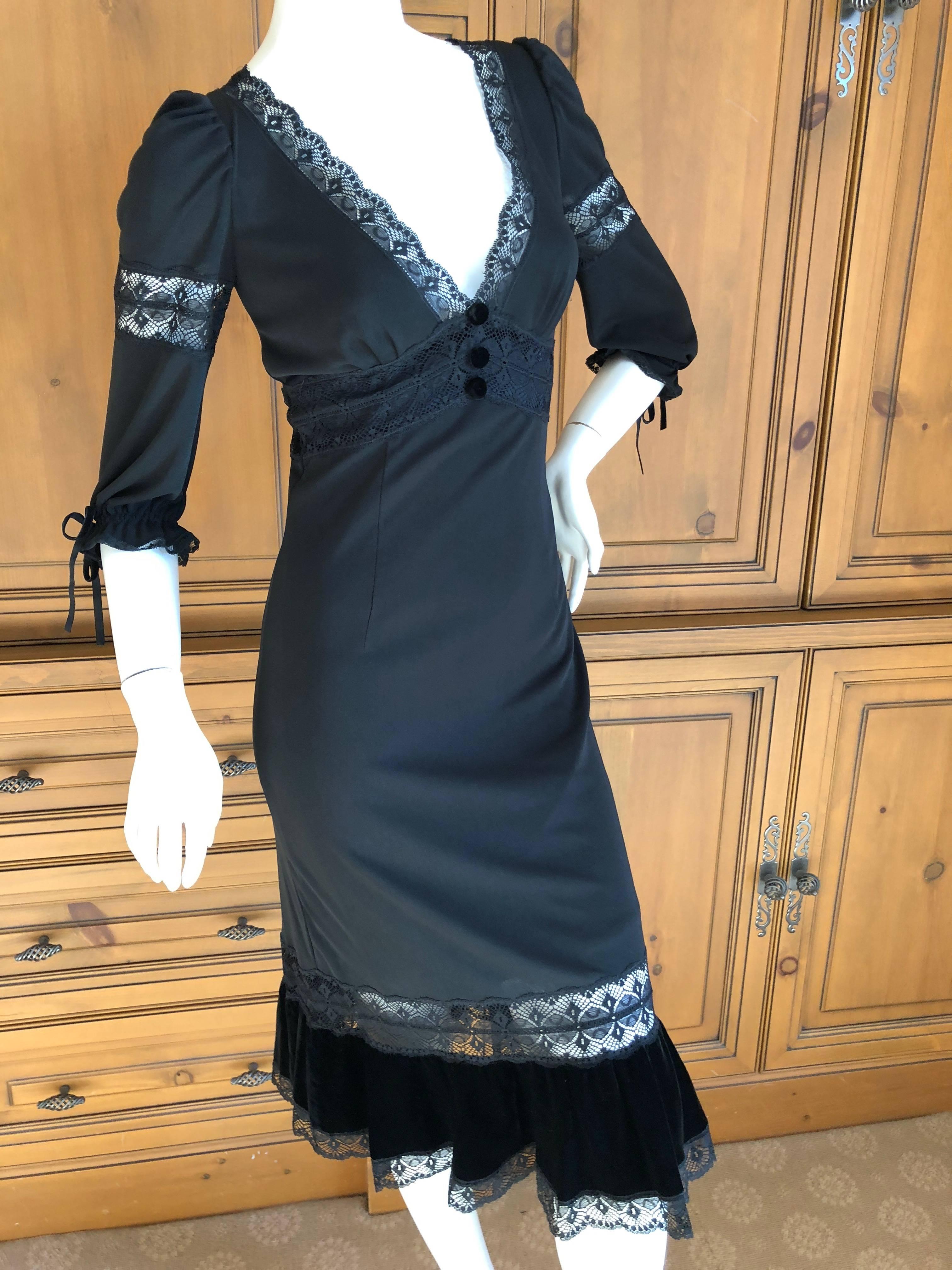 D&G Dolce & Gabbana Sheer Lace Panel Little Black Dress with Velvet Trim
Size 38
Bust 36