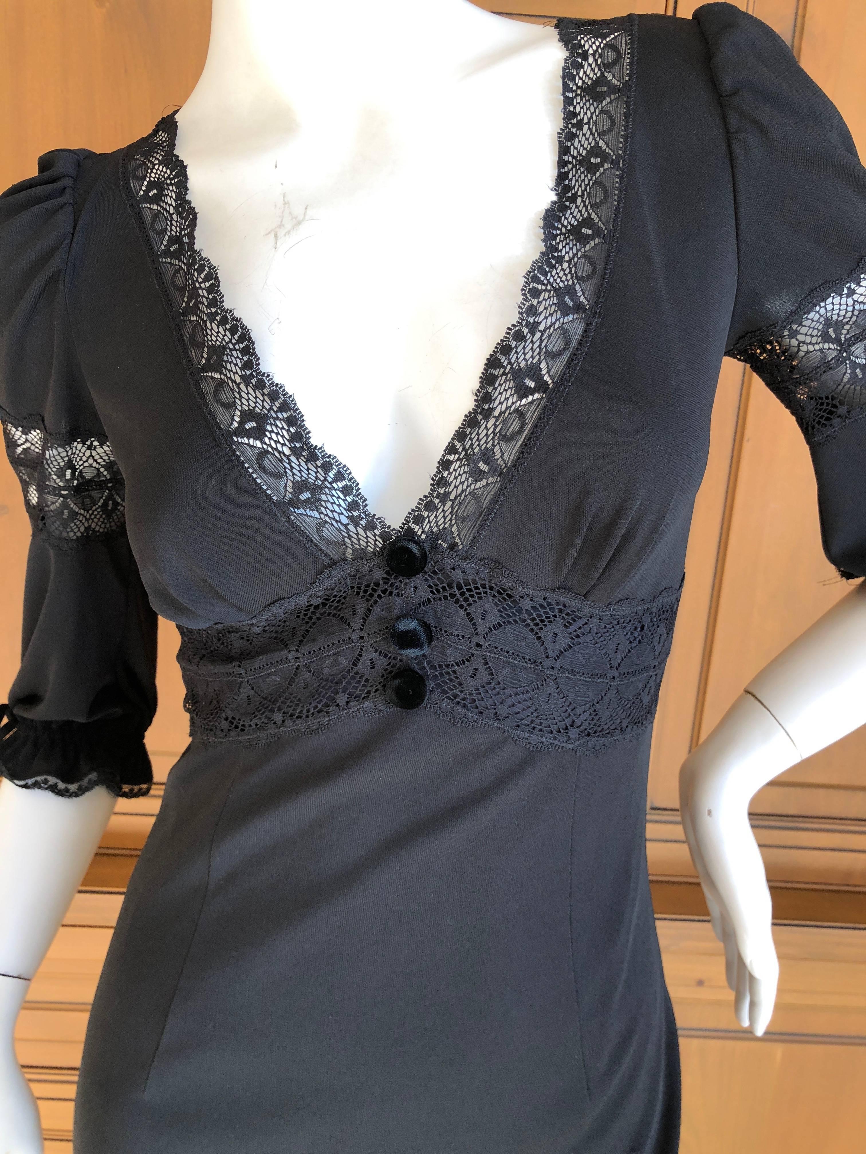 Women's D&G Dolce & Gabbana Sheer Lace Panel Little Black Dress with Velvet Trim For Sale