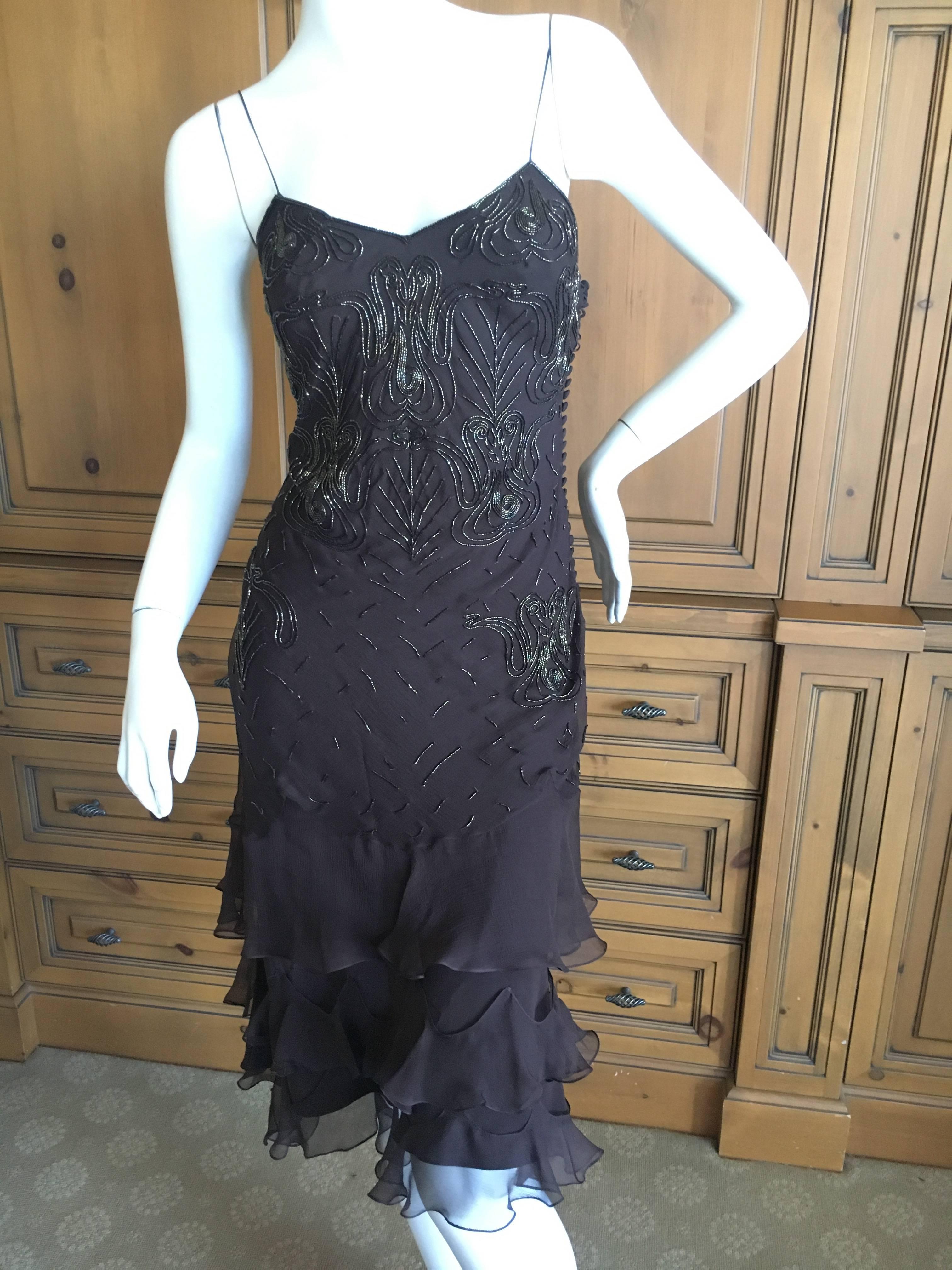 Christian Dior Bead Embellished Silk Chiffon Cocktail Dress by John Galliano  For Sale 1