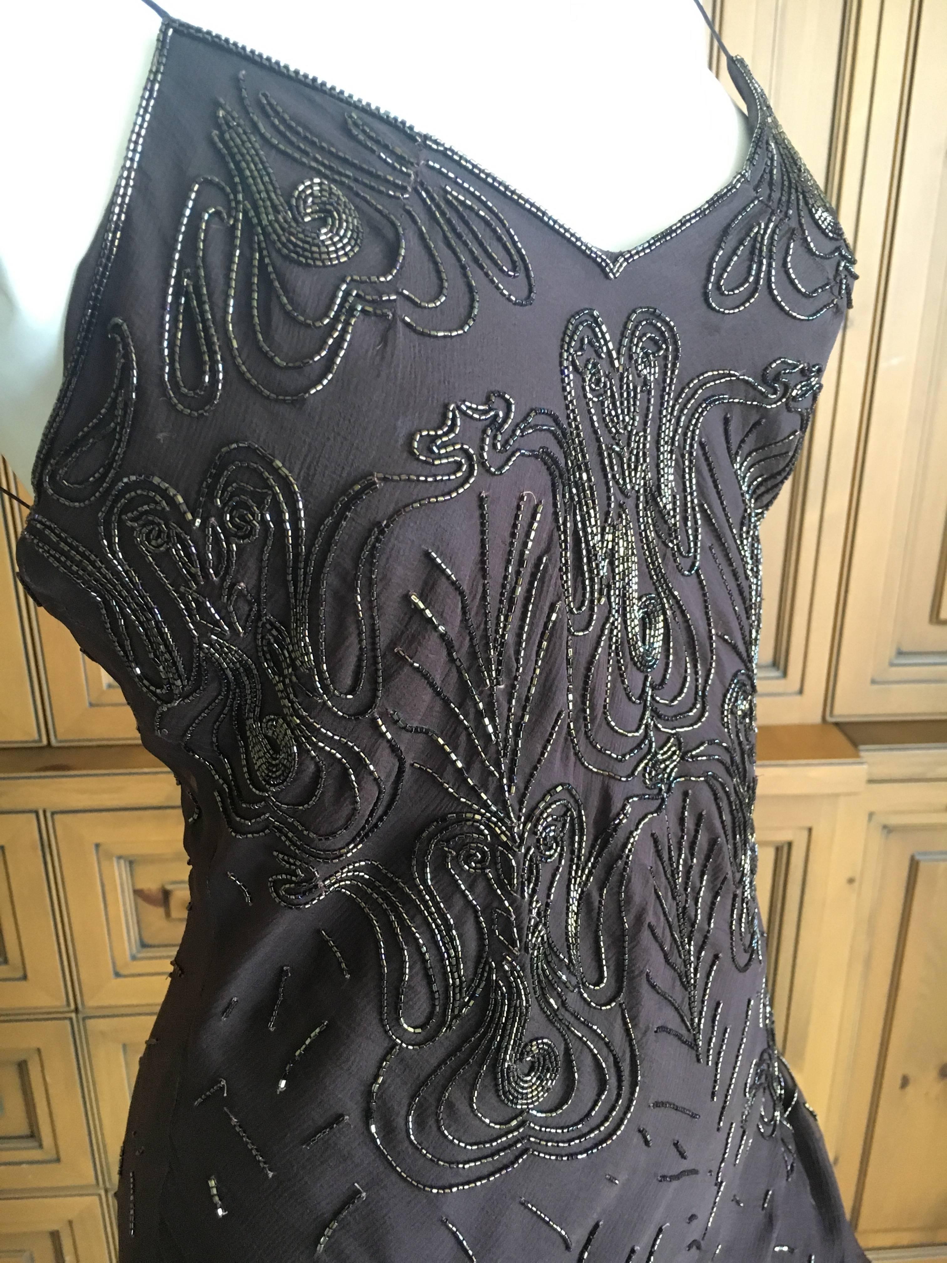 Black Christian Dior Bead Embellished Silk Chiffon Cocktail Dress by John Galliano  For Sale