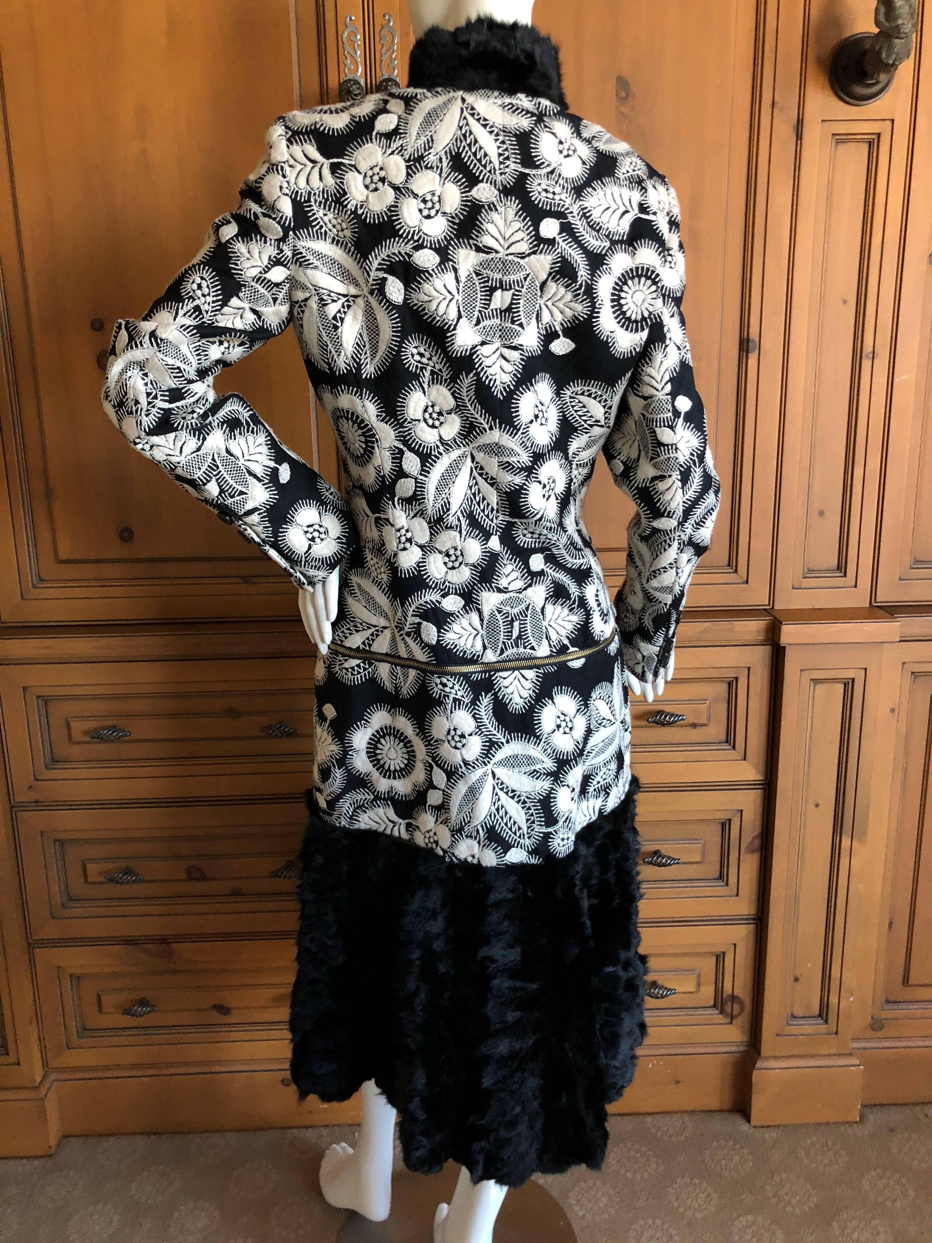 Black Alexander McQueen Zip Apart Embroidered Fur Trim Convertible Coat  For Sale