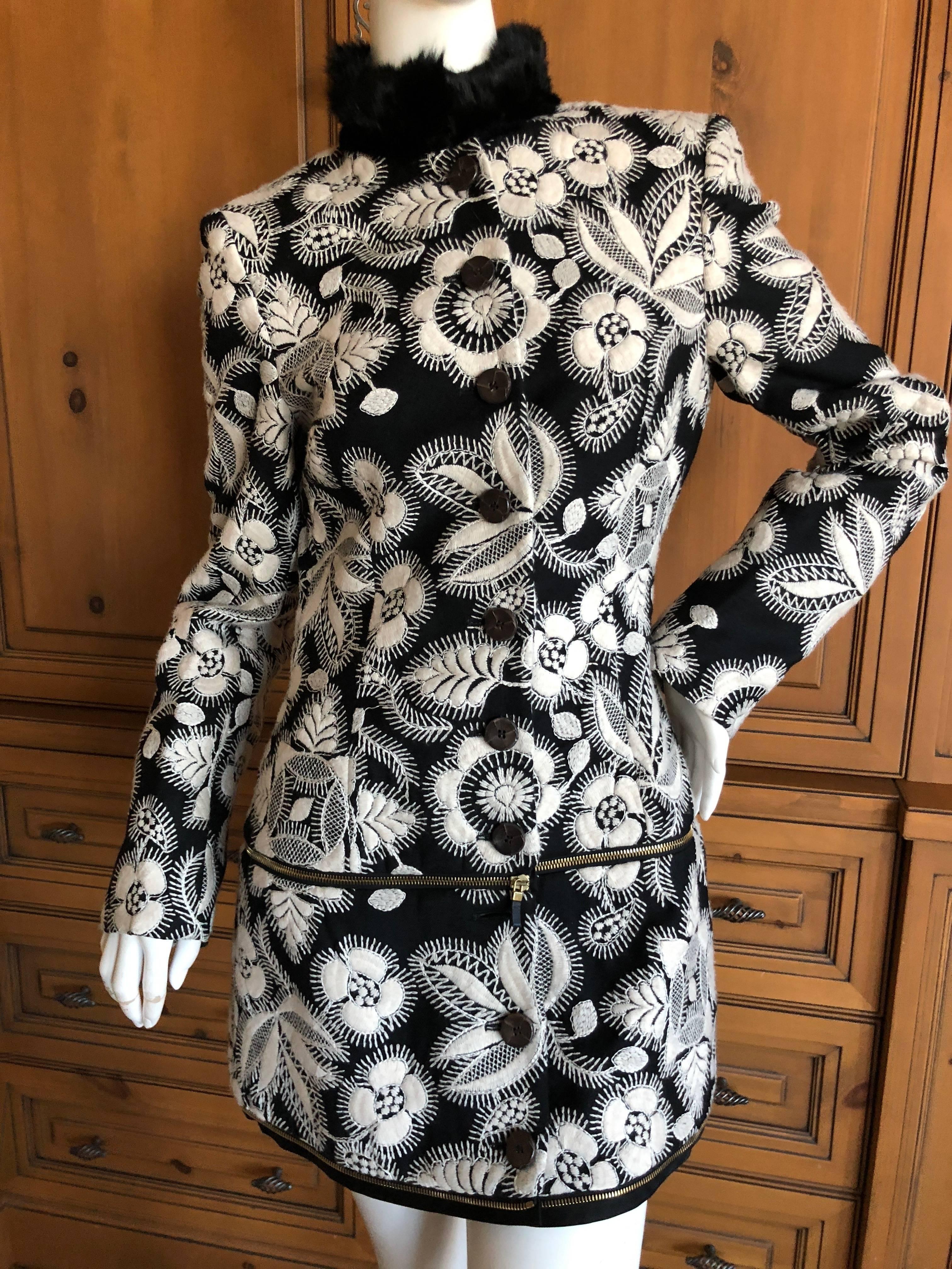 Women's Alexander McQueen Zip Apart Embroidered Fur Trim Convertible Coat  For Sale