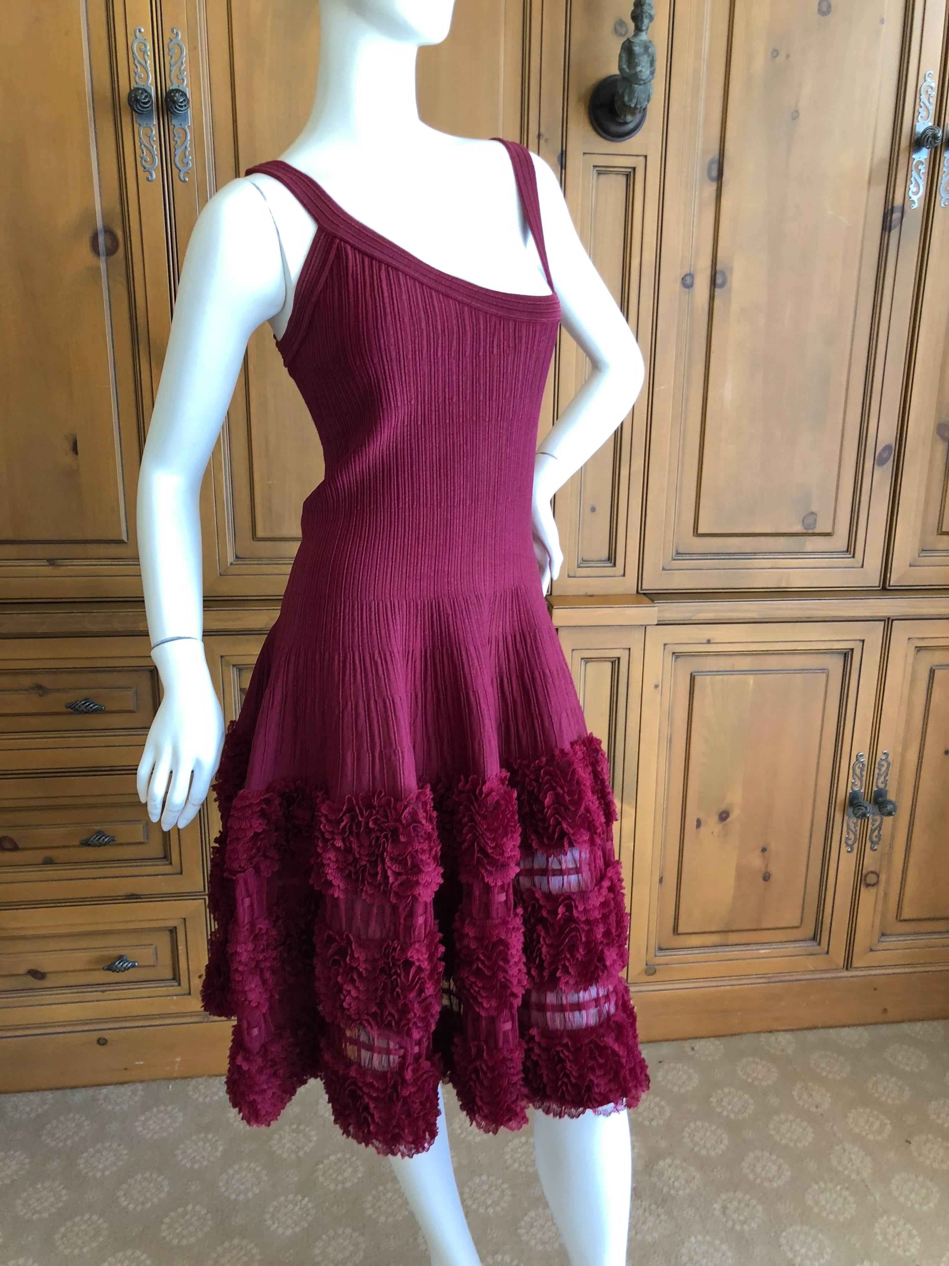 Azzedine Alaia Vintage Red Dress with Ruffle Sheer Full Skirt In Excellent Condition For Sale In Cloverdale, CA