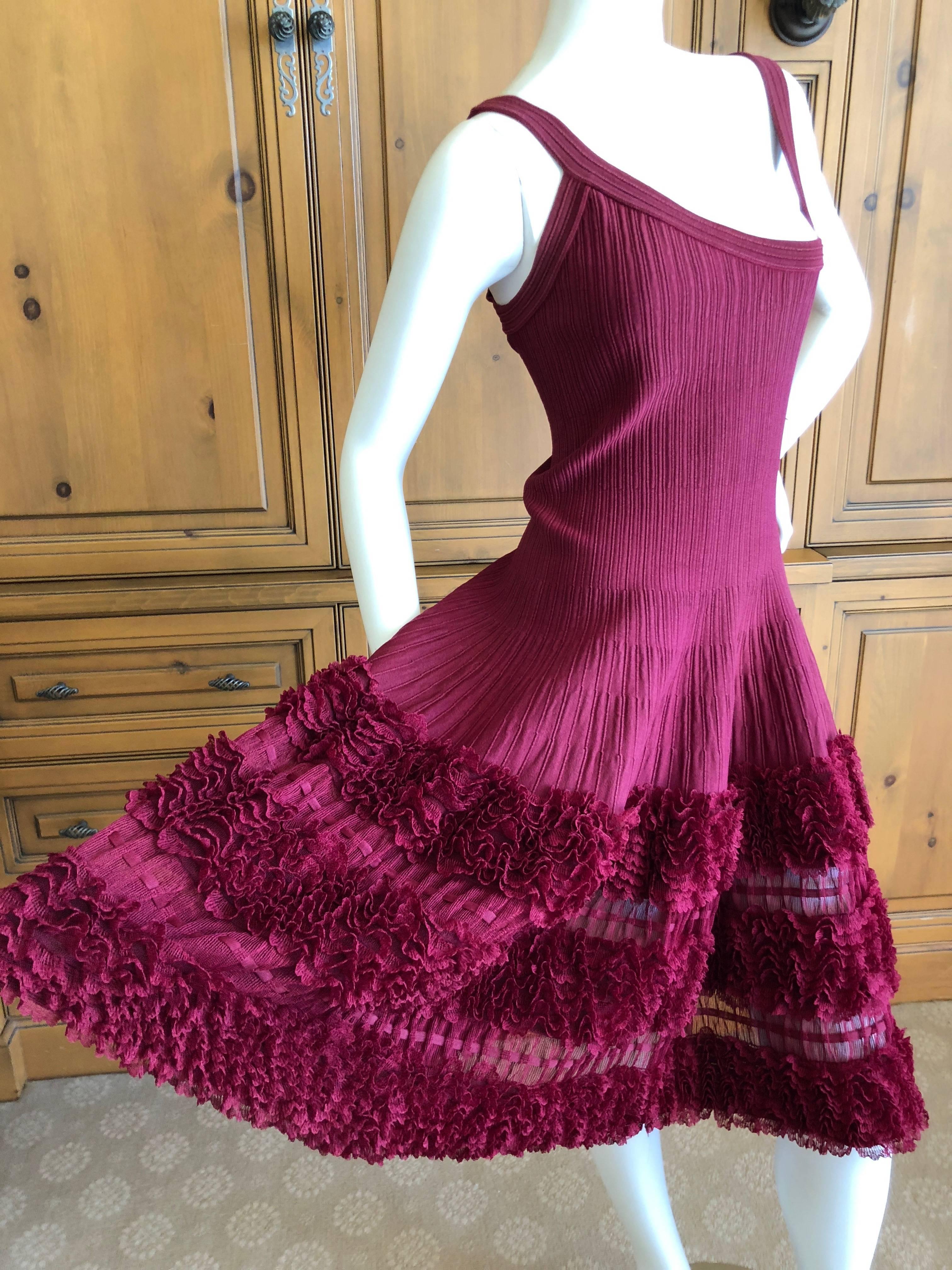 Purple Azzedine Alaia Vintage Red Dress with Ruffle Sheer Full Skirt For Sale