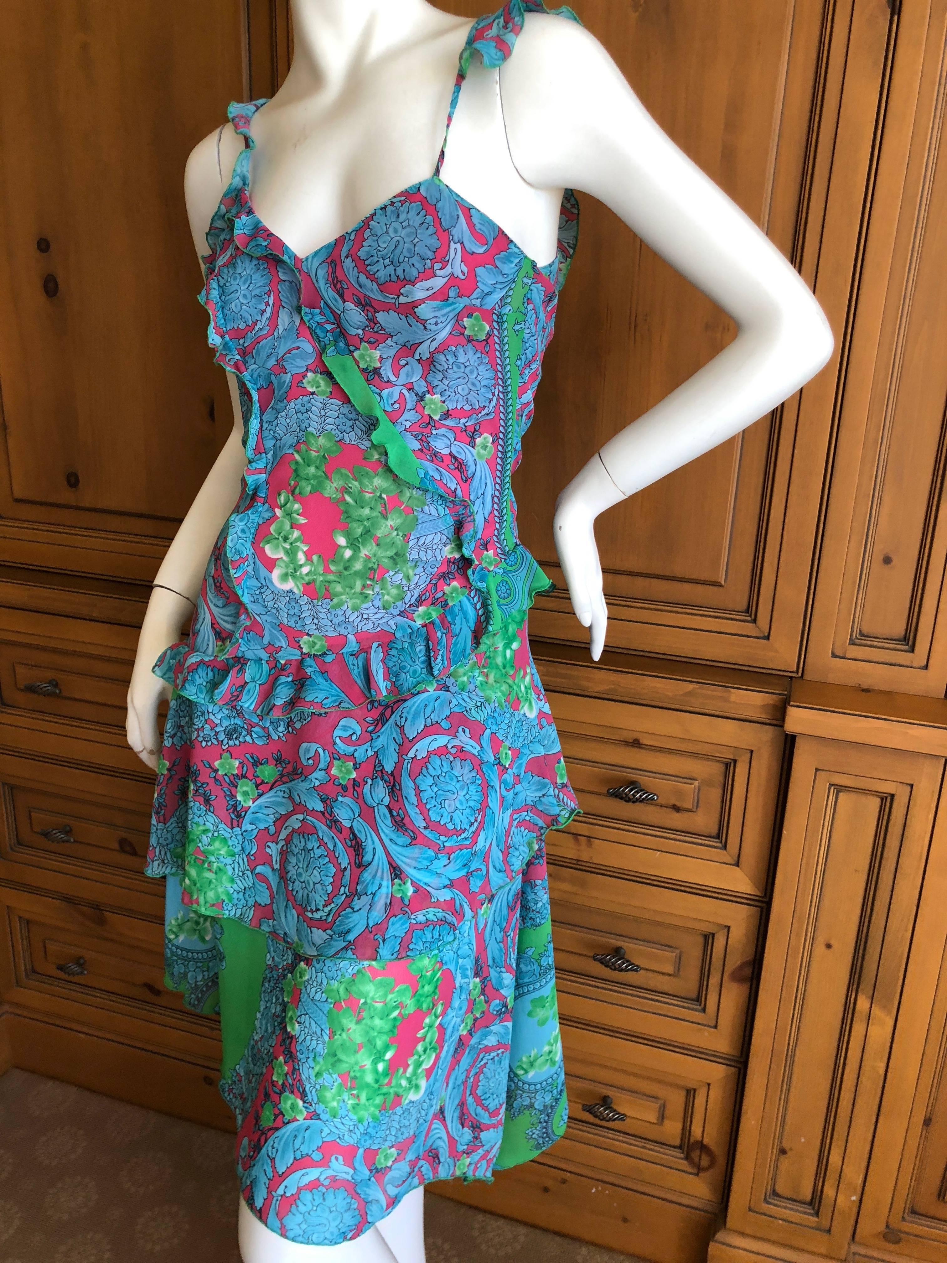 Versace Jeans Couture Colorful Vintage Baroque Print Cocktail Dress In Excellent Condition For Sale In Cloverdale, CA