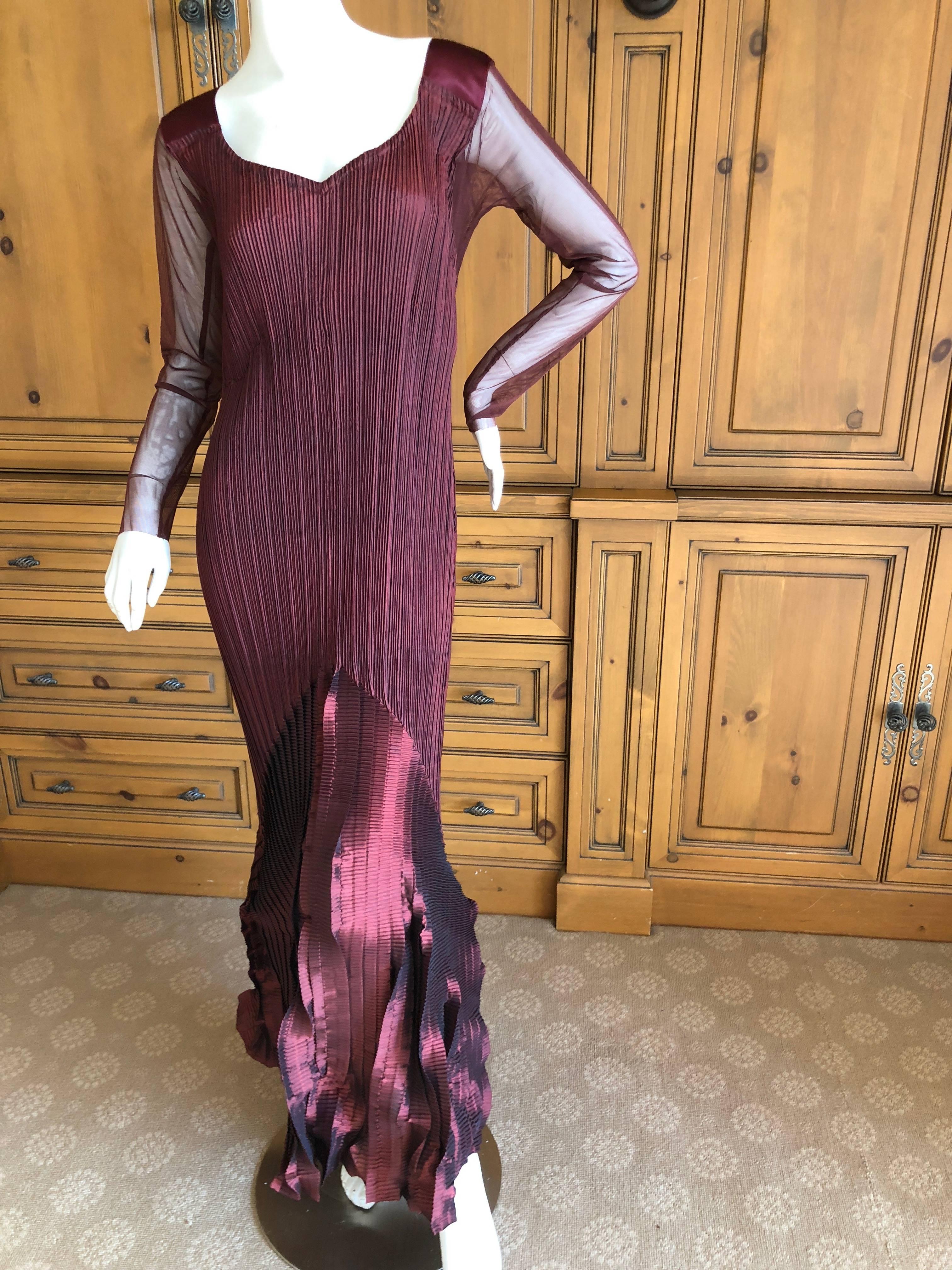 Issey Miyake Fete Vintage Burgundy Evening Dress with Matching Cropped Shrug For Sale 1
