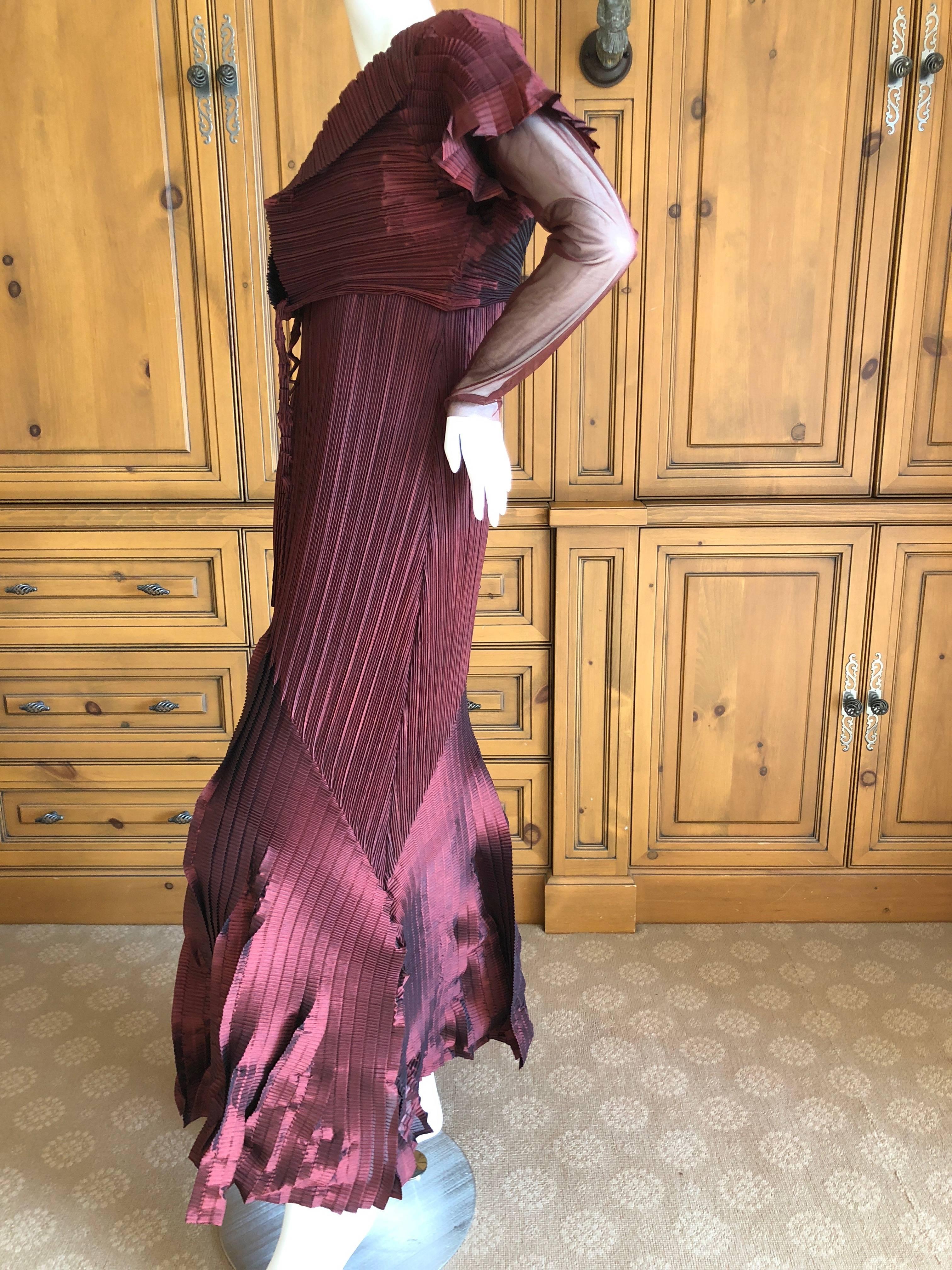 Issey Miyake Fete Vintage Burgundy Evening Dress with Matching Cropped Shrug In Excellent Condition For Sale In Cloverdale, CA