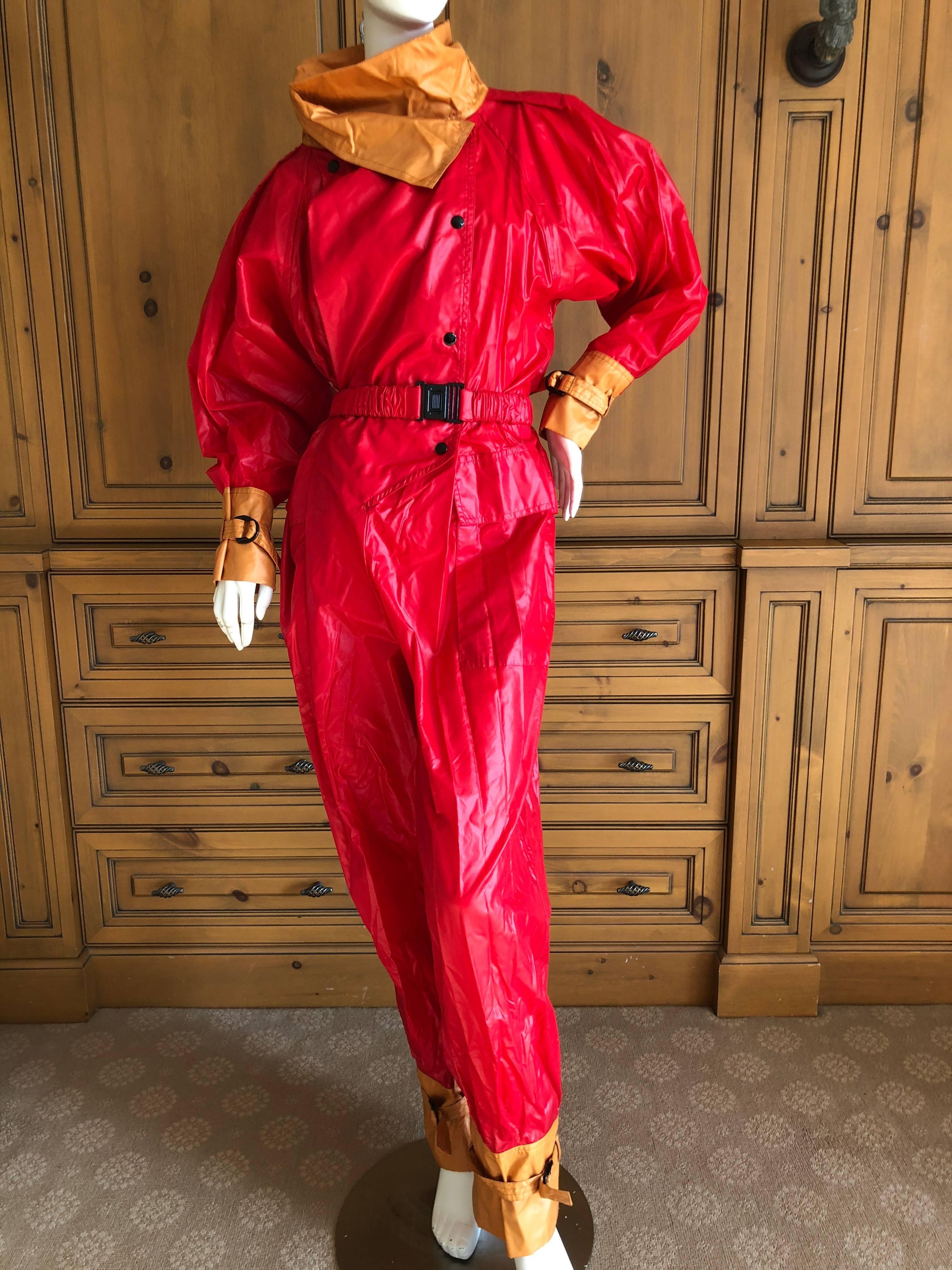 Red Issey Miyake 1970's Jumpsuit with Matching Trench Coat For Sale