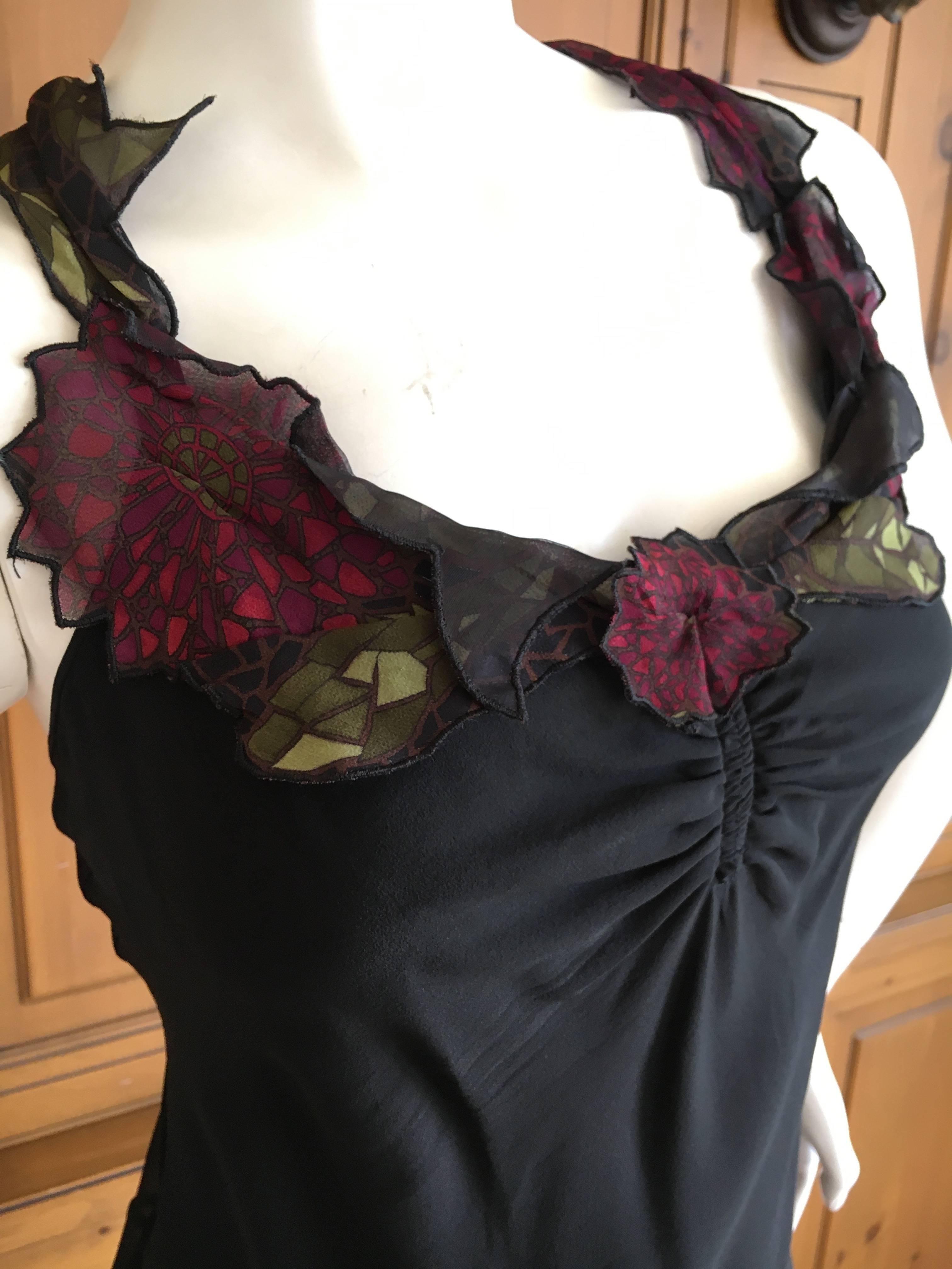 John Galliano 90s Long Black Bias Cut Floral Appliqué Evening Dress with`Shawl For Sale 1