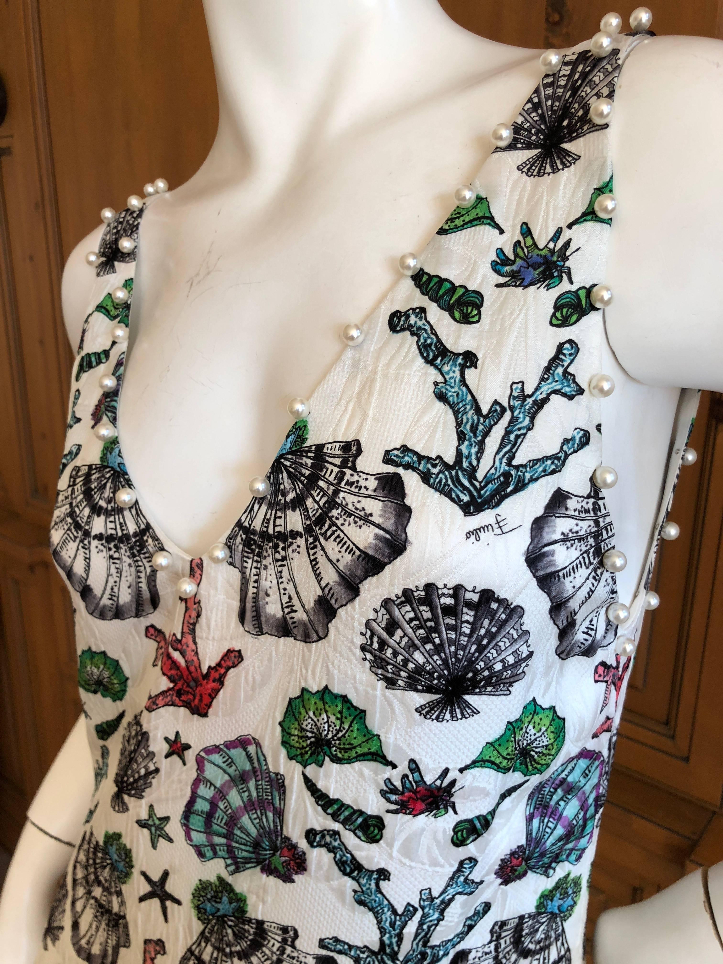 Women's Emilio Pucci Pearl Trim Silk Seashell Print Day Dress