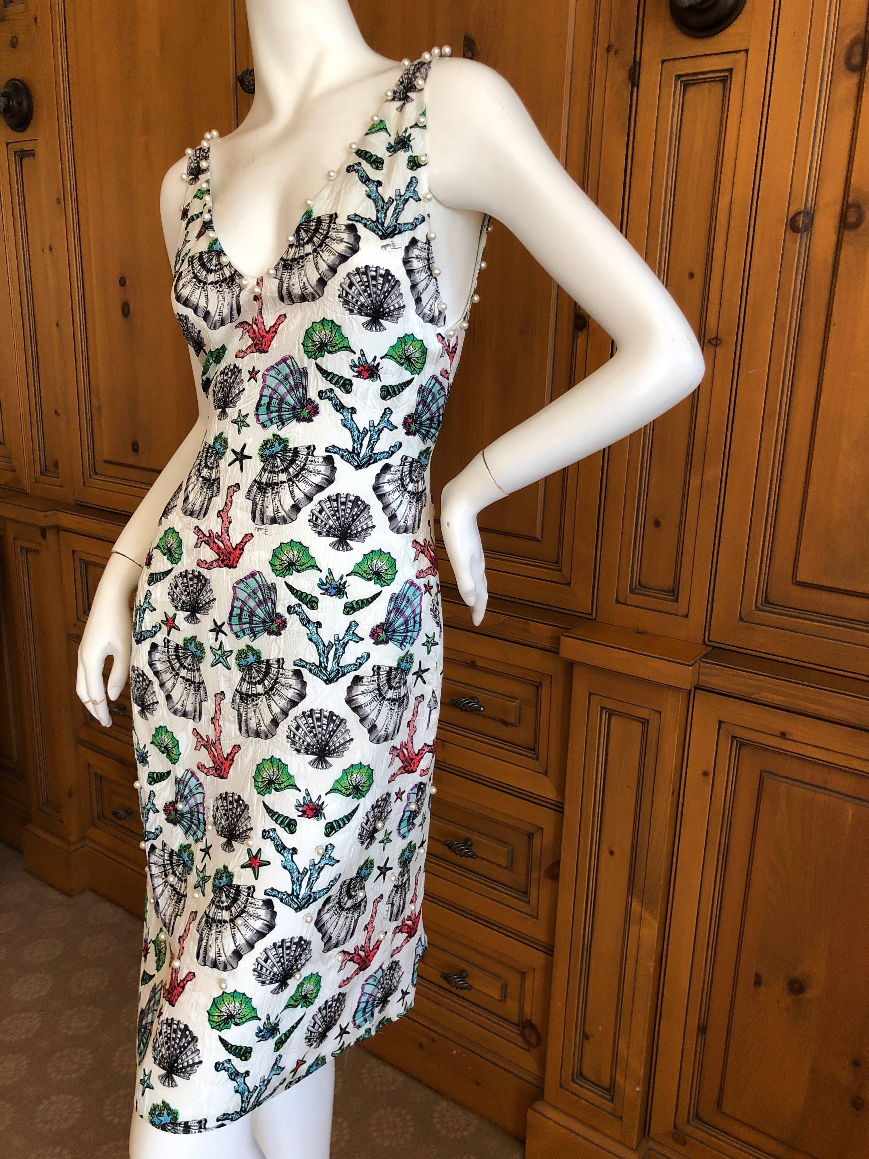 Emilio Pucci Pearl Trim Silk Seashell Print Day Dress 1