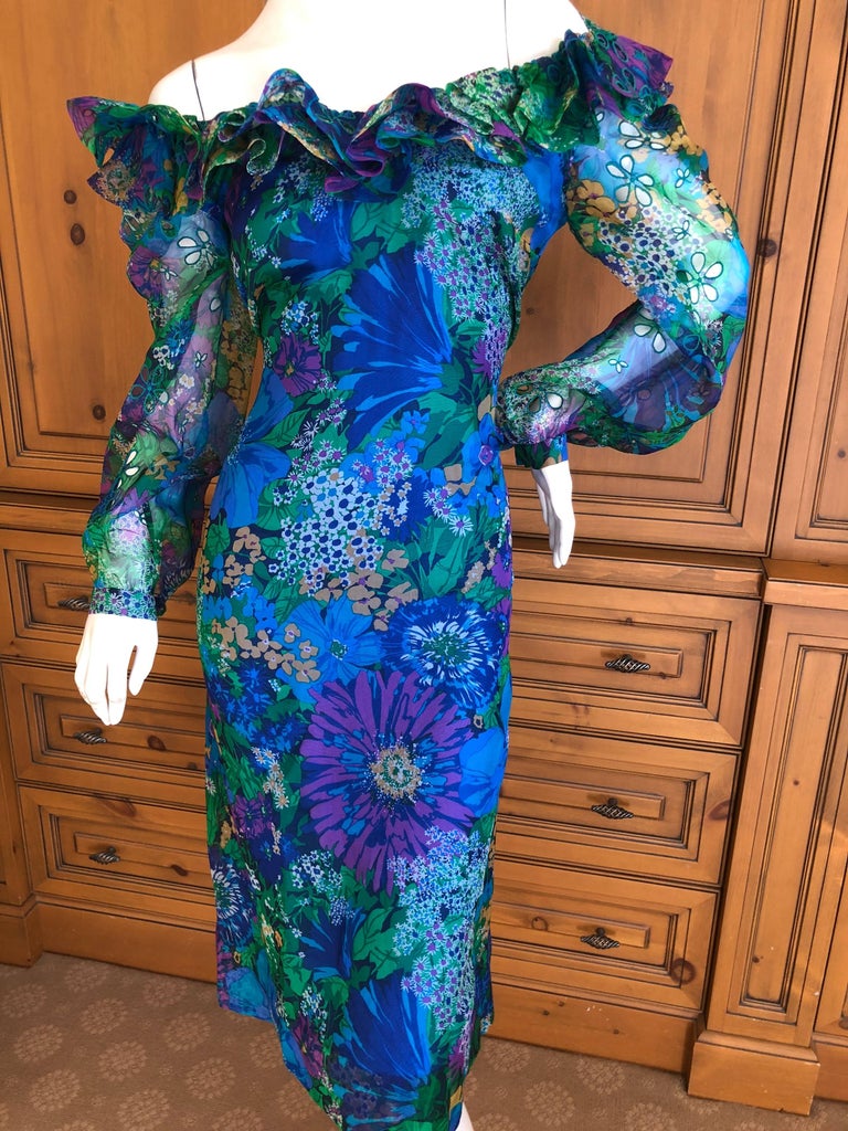 Pierre Balmain Haute Couture 1968 Floral Ruffled Dress For Sale at 1stDibs