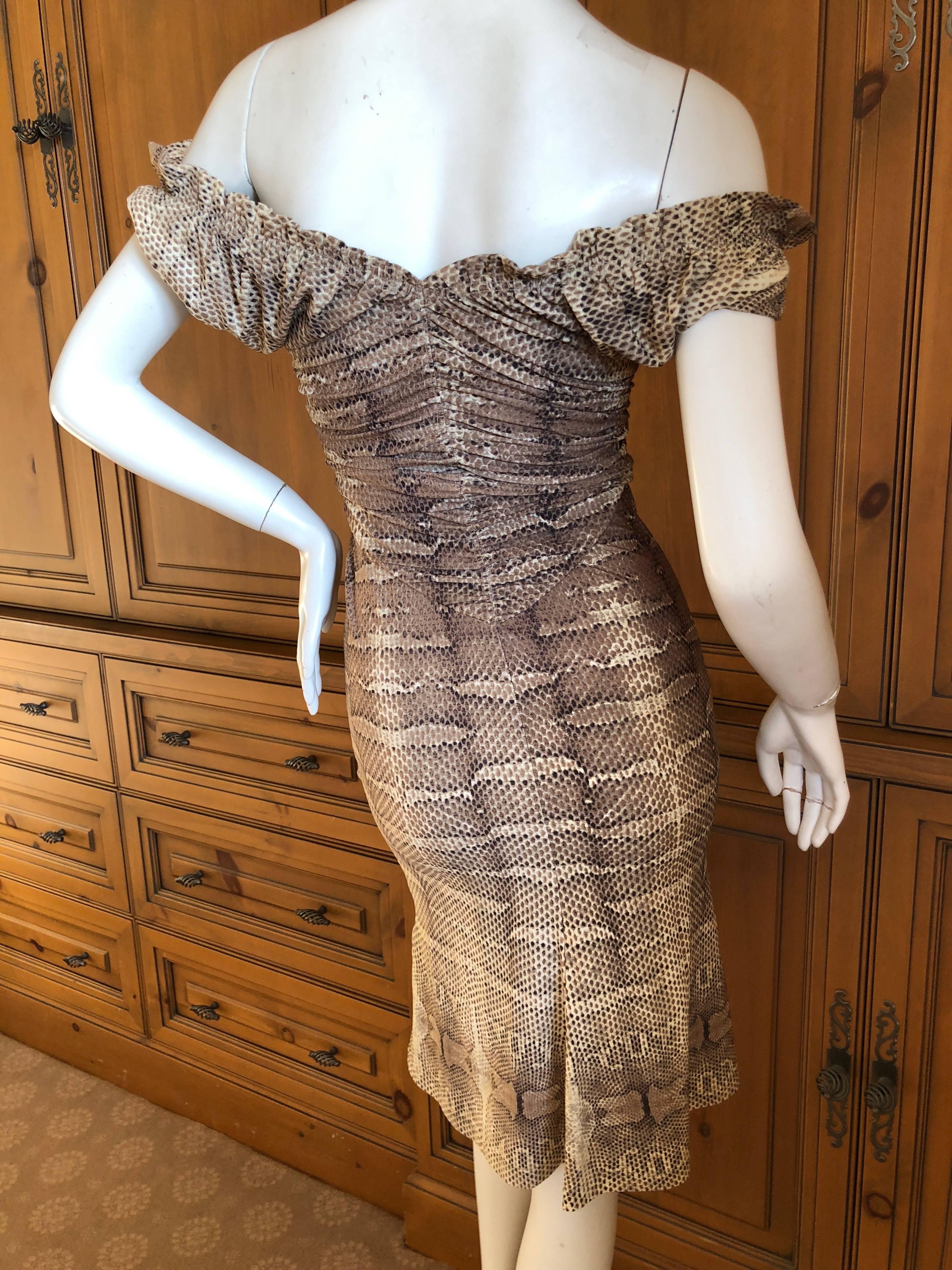 Women's Roberto Cavalli Vintage Snakeskin Pattern Off the Shoulder Cocktail Dress For Sale