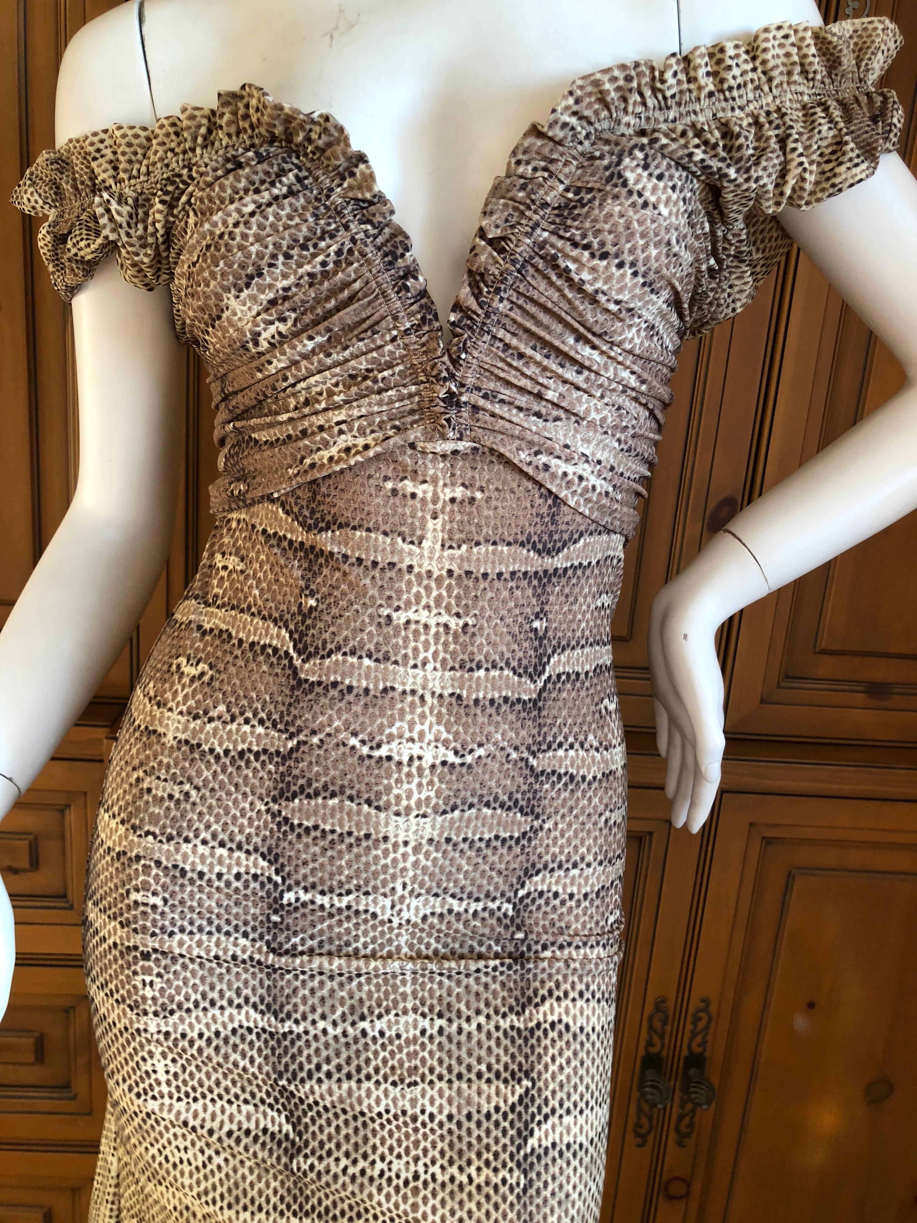 Gray Roberto Cavalli Vintage Snakeskin Pattern Off the Shoulder Cocktail Dress For Sale