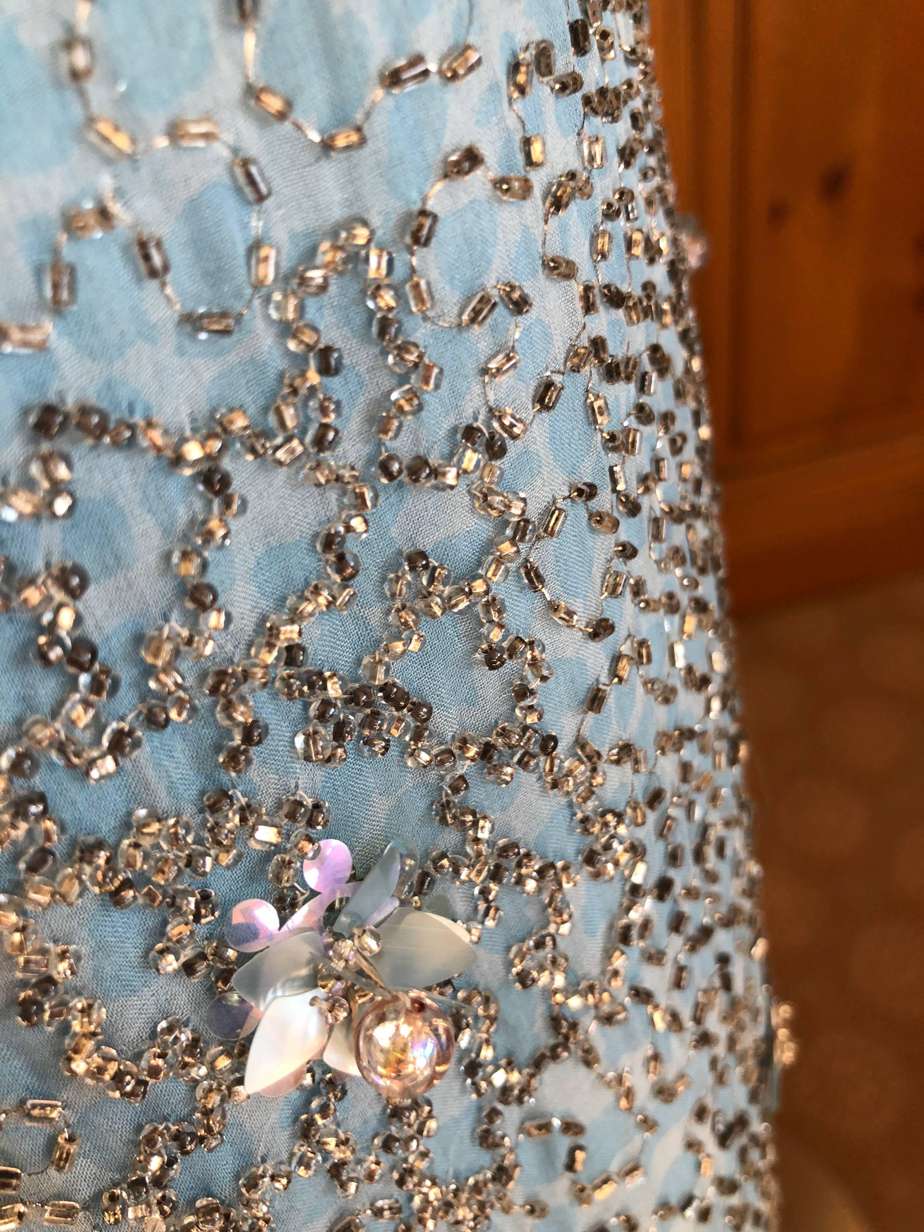 Blue Christian Dior Haute Couture 1968 Bead Embellished Empire Style Evening Dress For Sale