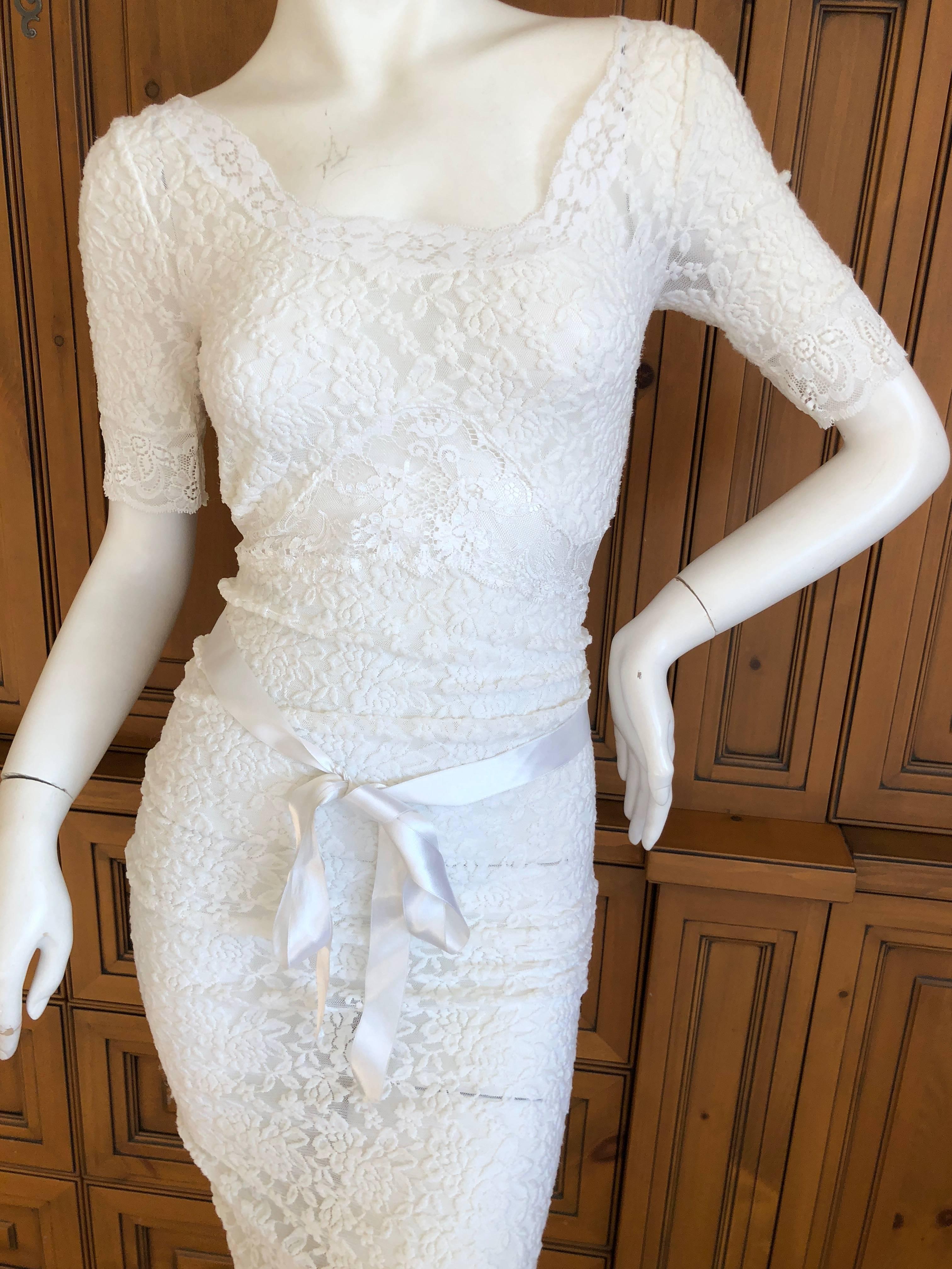 D&G Dolce & Gabbana Sheer White Lace Cocktail Dress.
Size 40
Bust 36'
Waist 28"
Hips 38'
Length 47"
Excellent condition