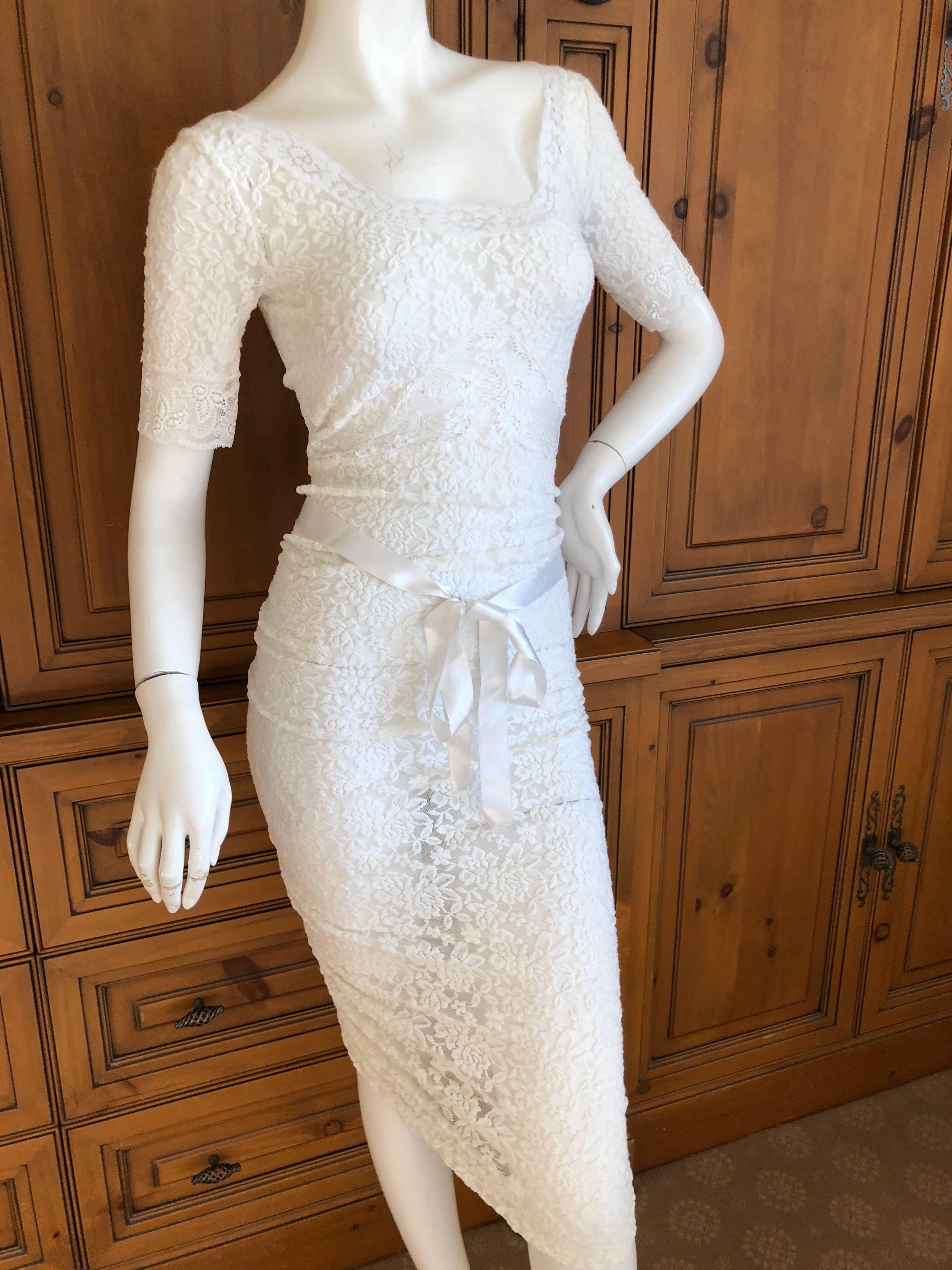  Dolce & Gabbana D&G Sheer White Lace Cocktail Dress In Excellent Condition In Cloverdale, CA