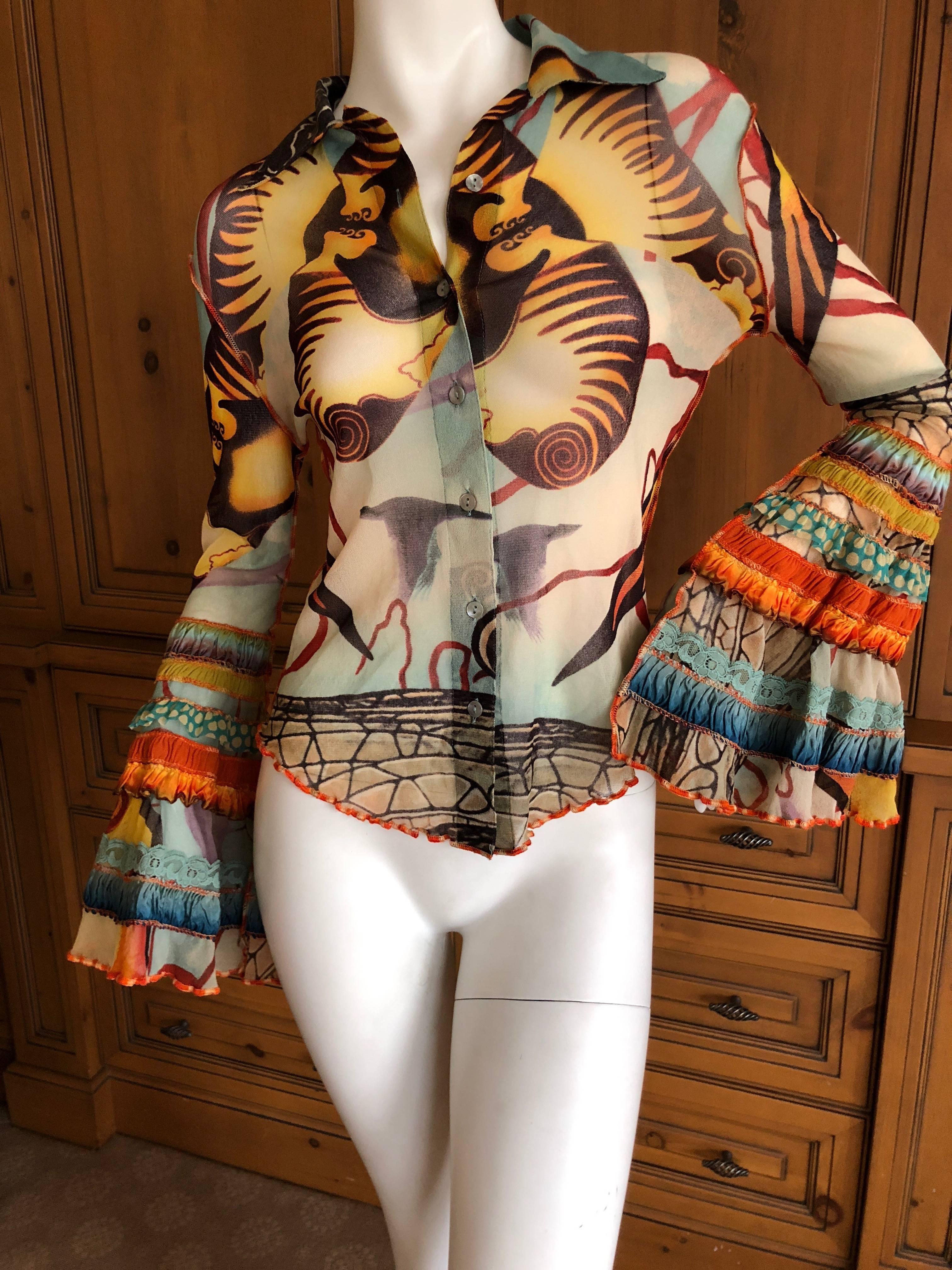 Brown Jean Paul Gaultier Maille Bell Sleeve Gypsy Top New with Tags  M