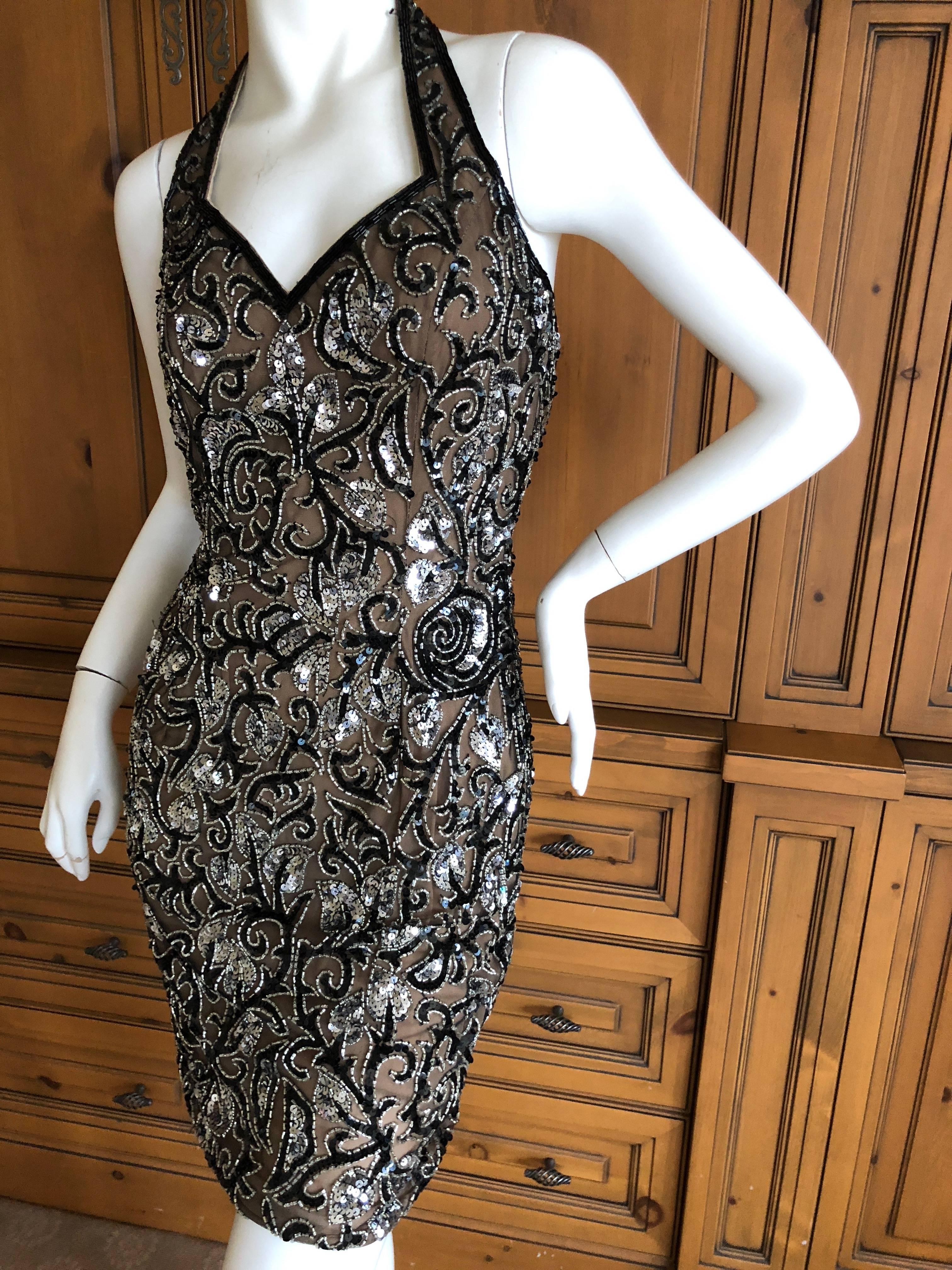 Oleg Cassini Baroque Beaded Vintage 1980's Mini Party Dress In Excellent Condition For Sale In Cloverdale, CA