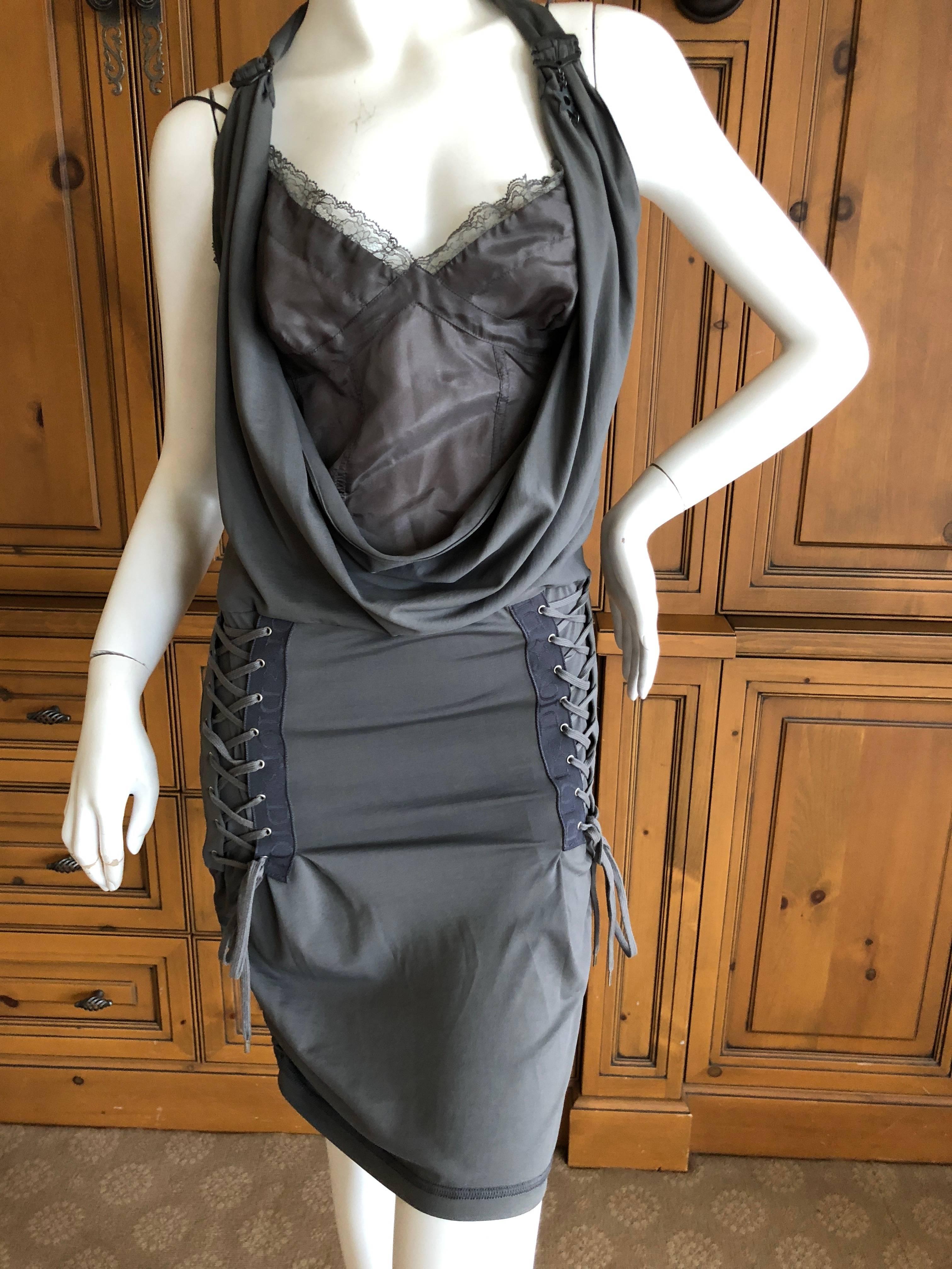 Black Christian Dior by John Galliano Lingerie Inspired Corset Laced Cocktail Dress For Sale