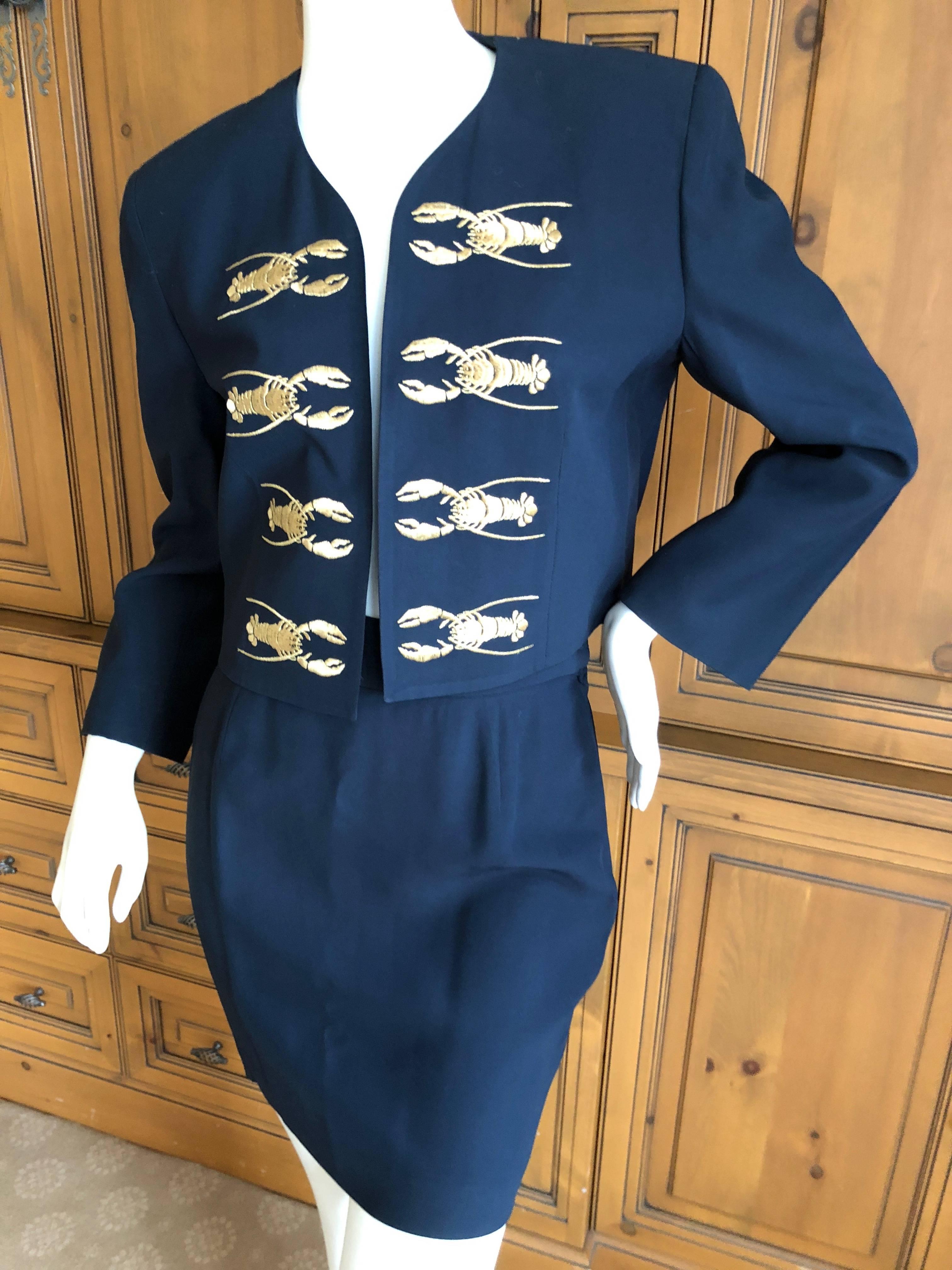 Moschino Couture Cruise me Baby Iconic 1980s Lobster Embroidered Mini Skirt Suit For Sale 1