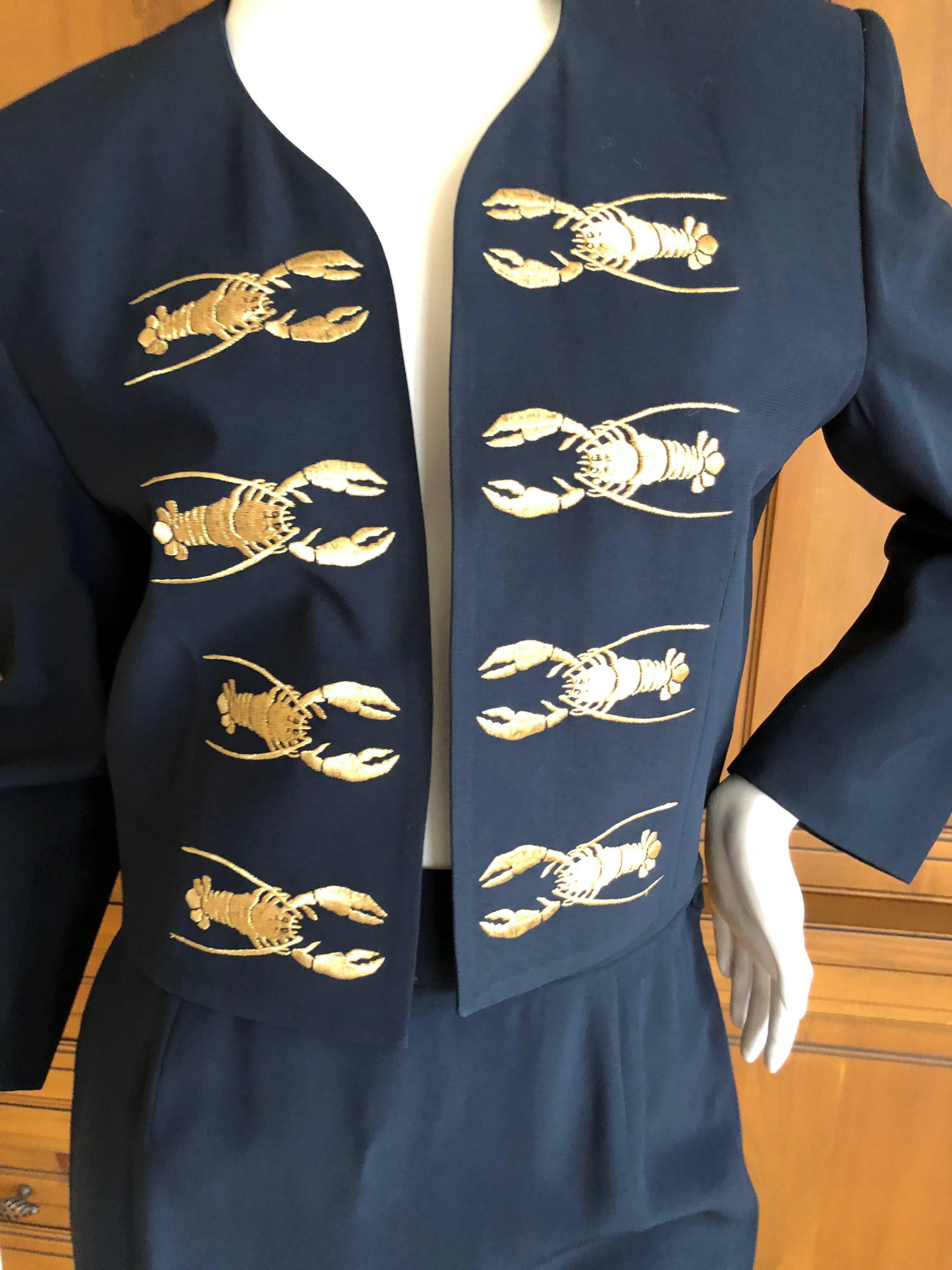 
	
	
Moschino Couture Cruise me Baby Iconic 1980s Lobster Embroidered Mini Skirt Suit 
Size 8
Bust 40