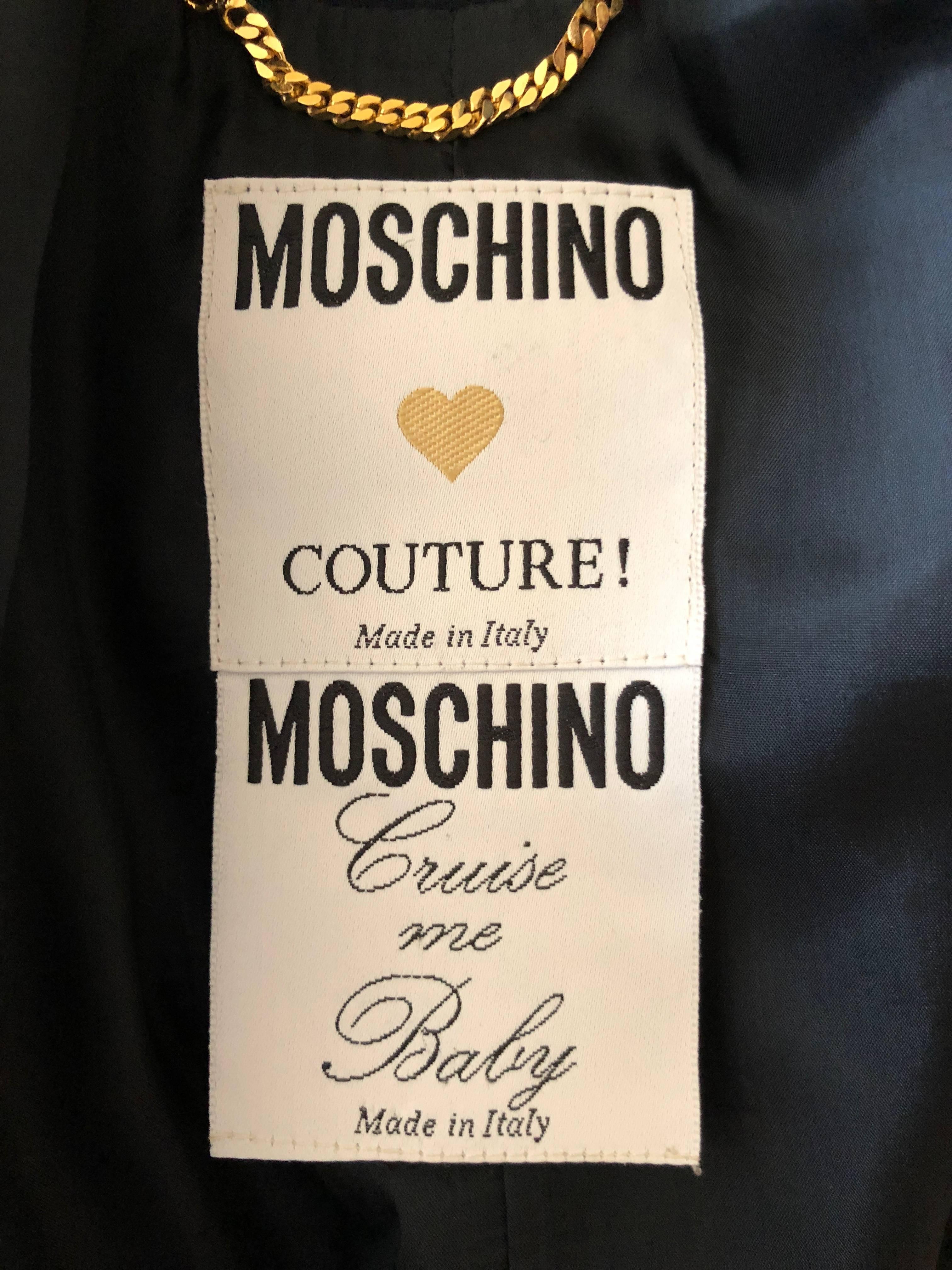 Moschino Couture Cruise me Baby Iconic 1980s Lobster Embroidered Mini Skirt Suit For Sale 3