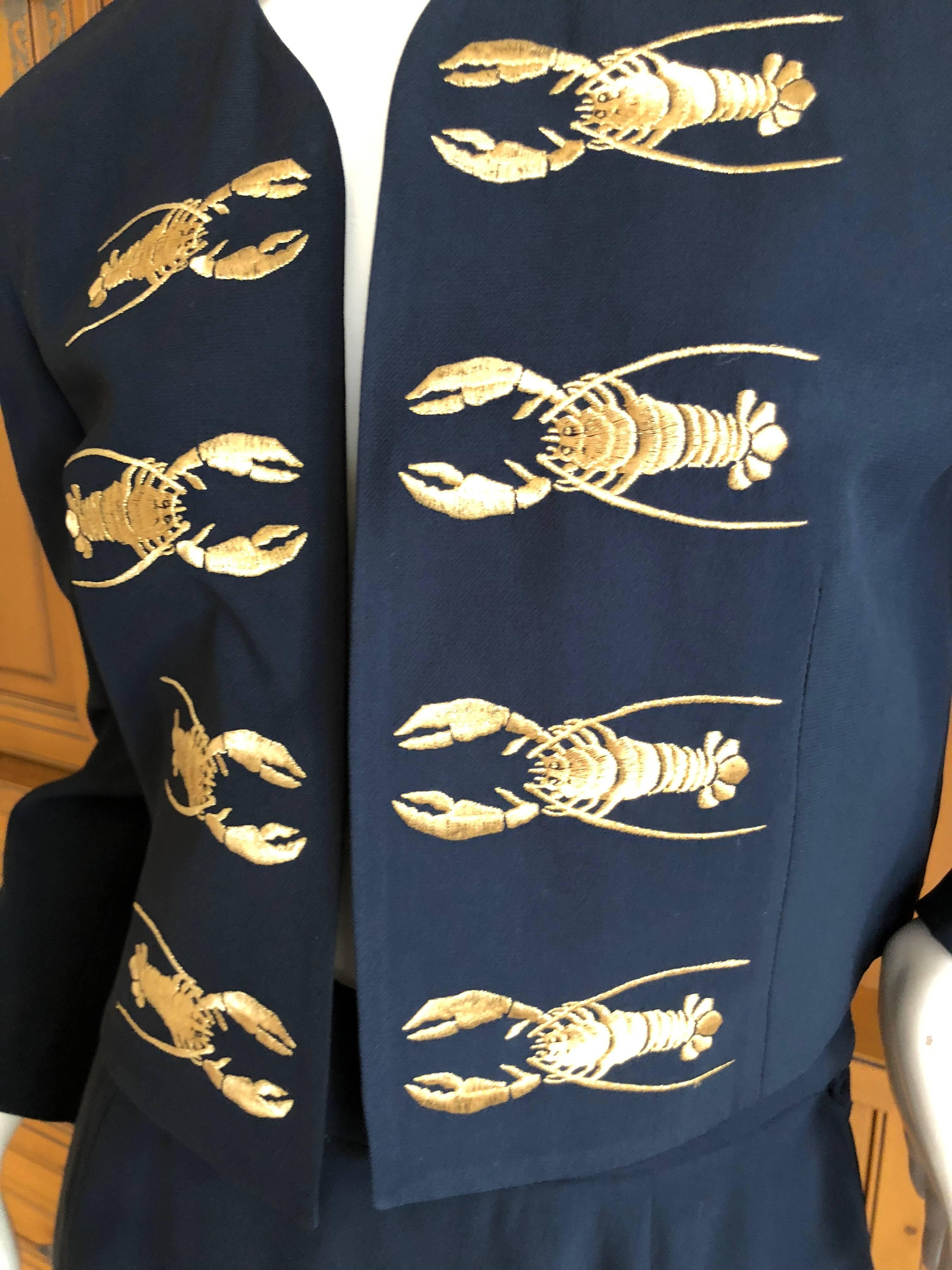 Moschino Couture Cruise me Baby Iconic 1980s Lobster Embroidered Mini Skirt Suit In Excellent Condition For Sale In Cloverdale, CA