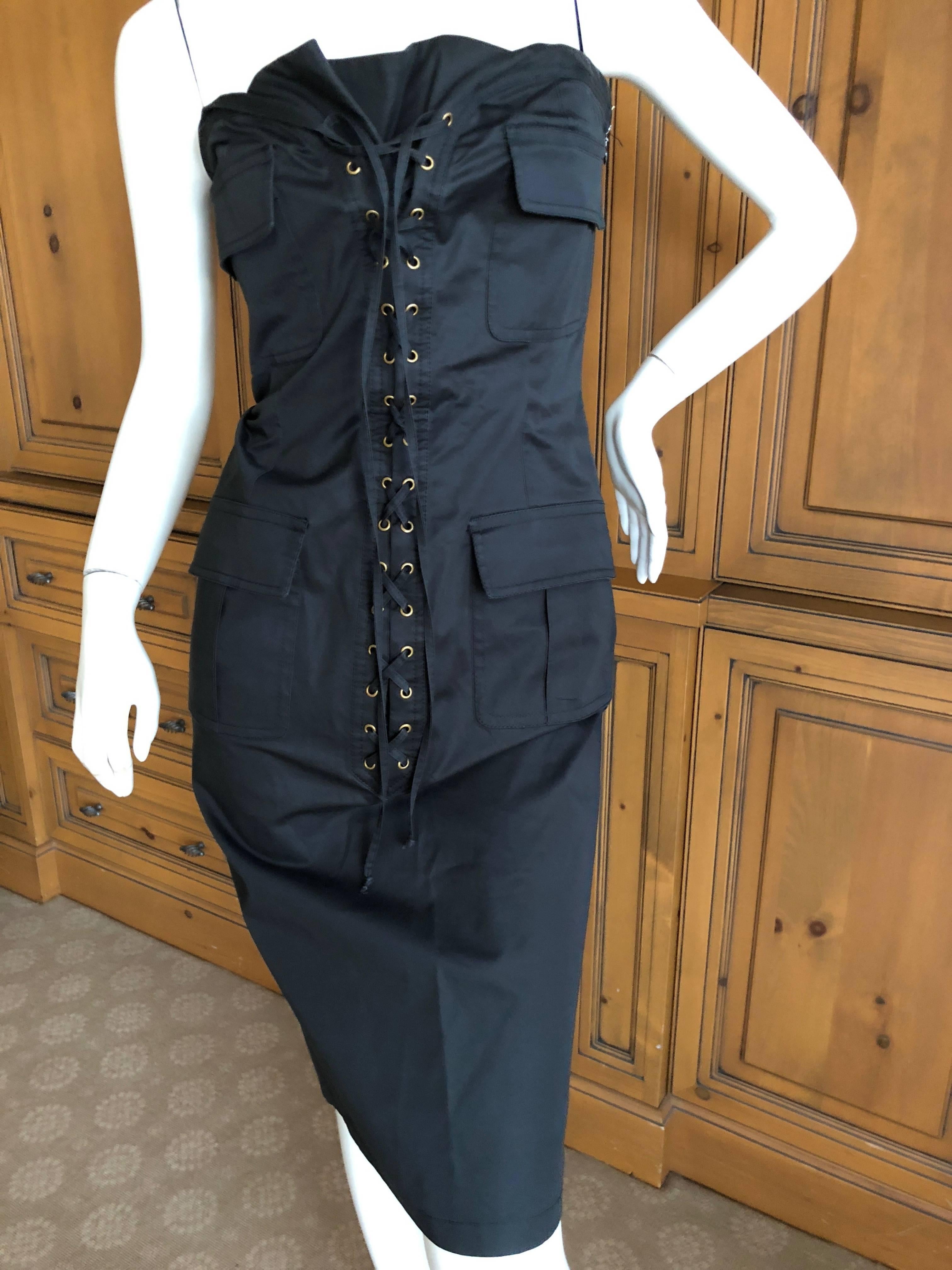Yves Saint Laurent by Tom Ford Strapless Black Safari Dress with Corset Lacing  For Sale 2
