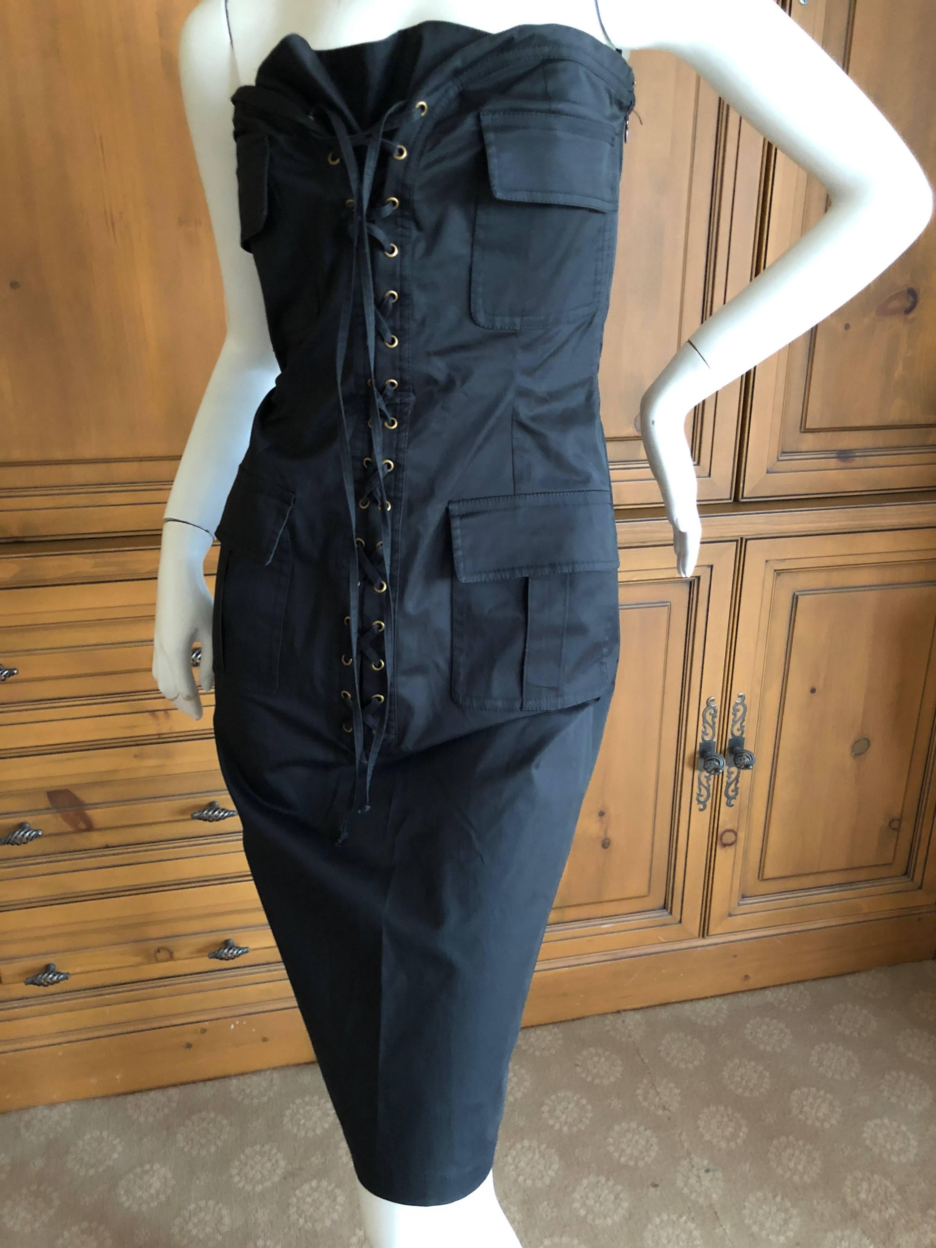 Yves Saint Laurent by Tom Ford Strapless Black Safari Dress with Corset Lacing  In Excellent Condition For Sale In Cloverdale, CA