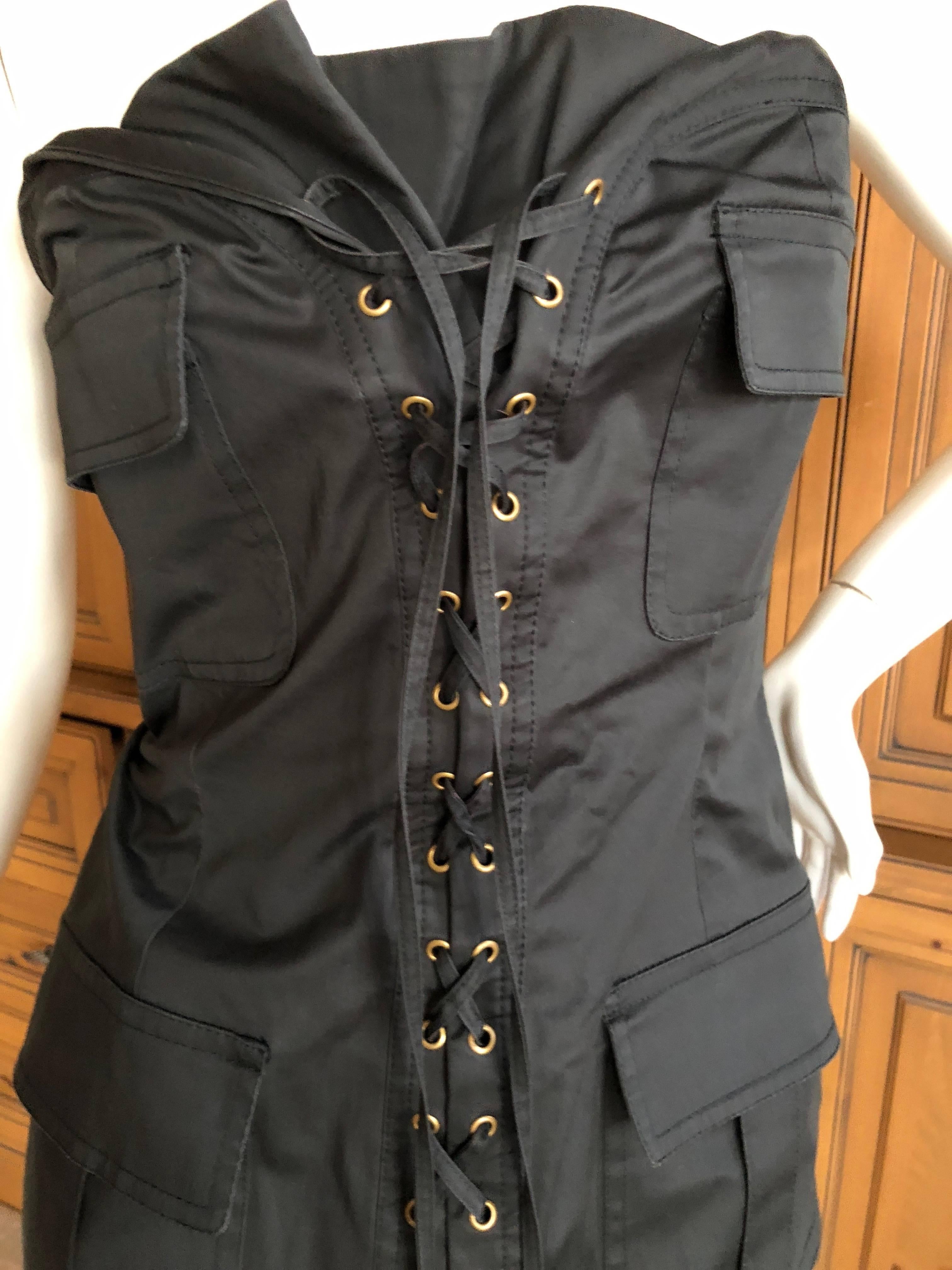 Women's Yves Saint Laurent by Tom Ford Strapless Black Safari Dress with Corset Lacing  For Sale