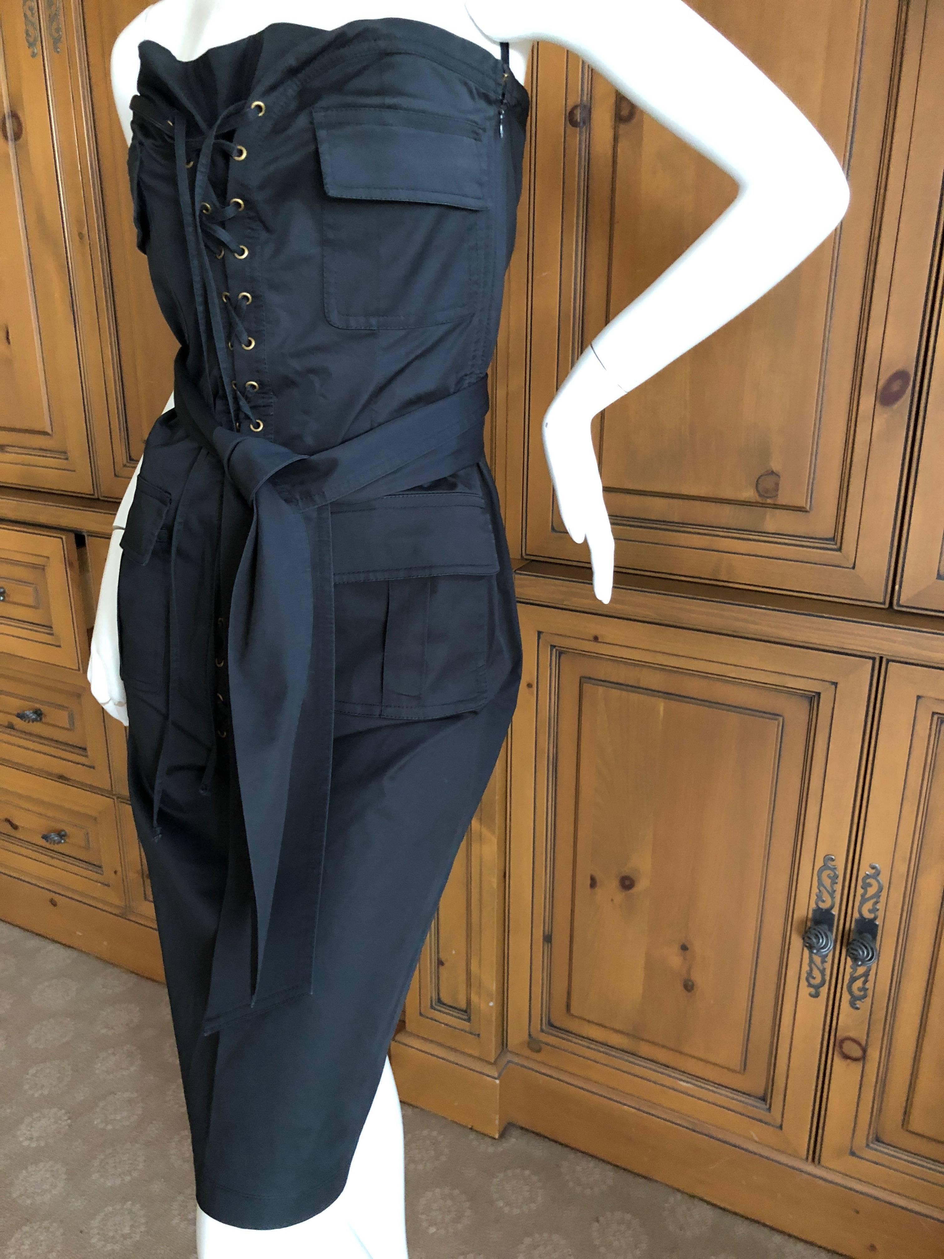 Yves Saint Laurent by Tom Ford Strapless Black Safari Dress with Corset Lacing  For Sale 5