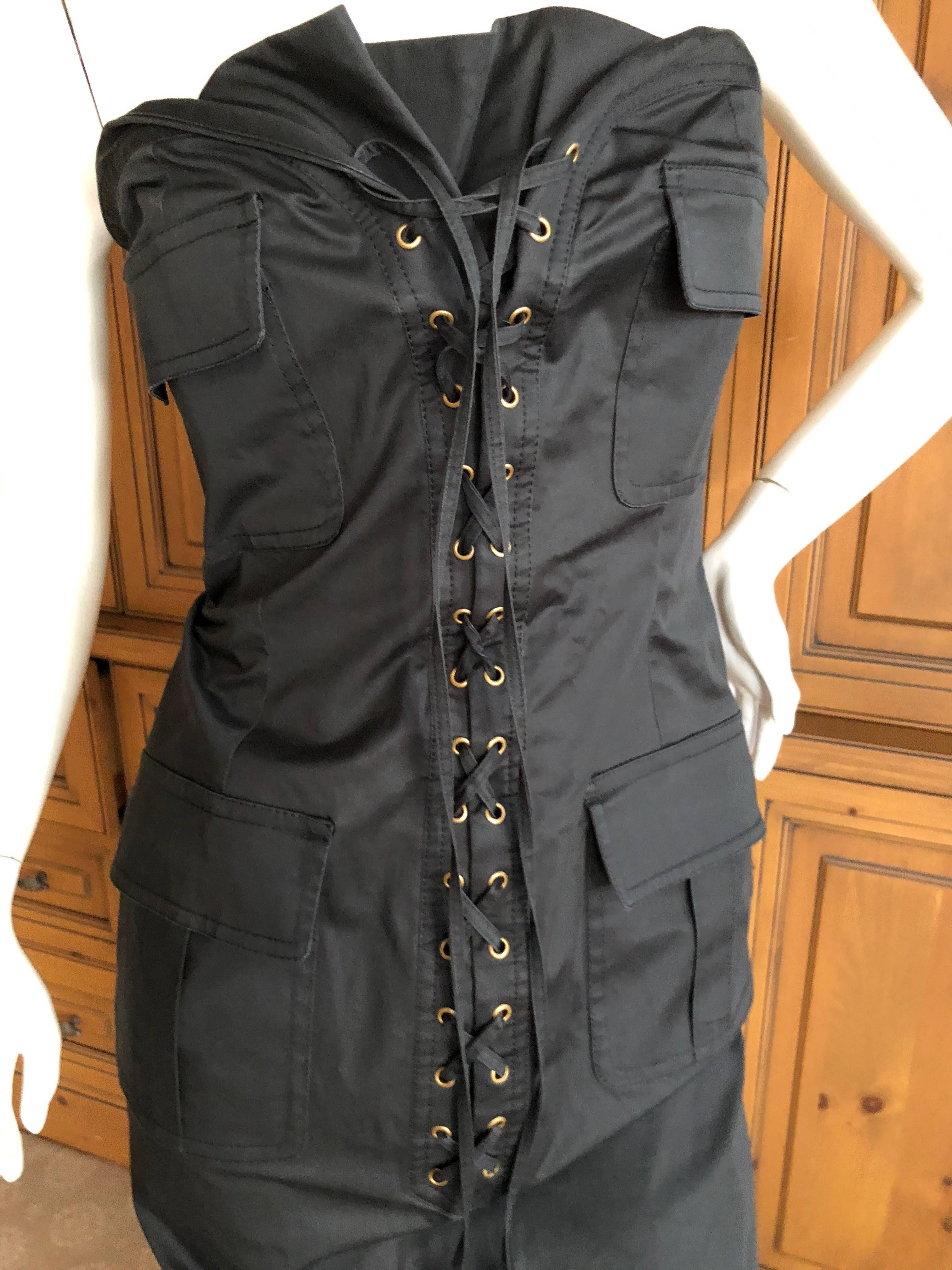 Yves Saint Laurent by Tom Ford Strapless Black Safari Dress with Corset Lacing  For Sale 1