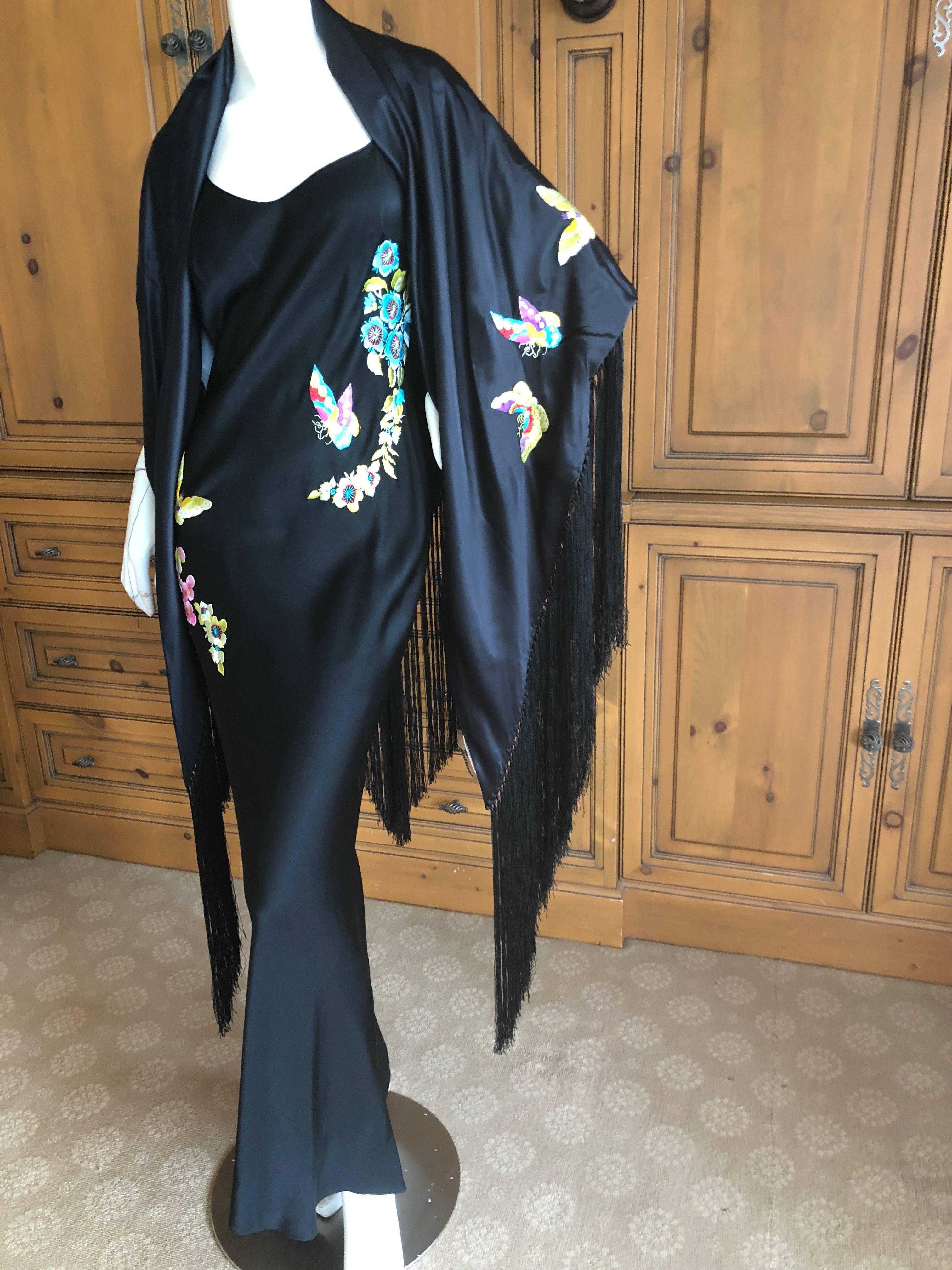 John Galliano Bias Cut Vintage Butterfly Embroidered Dress with Piano Fringed Sh 4