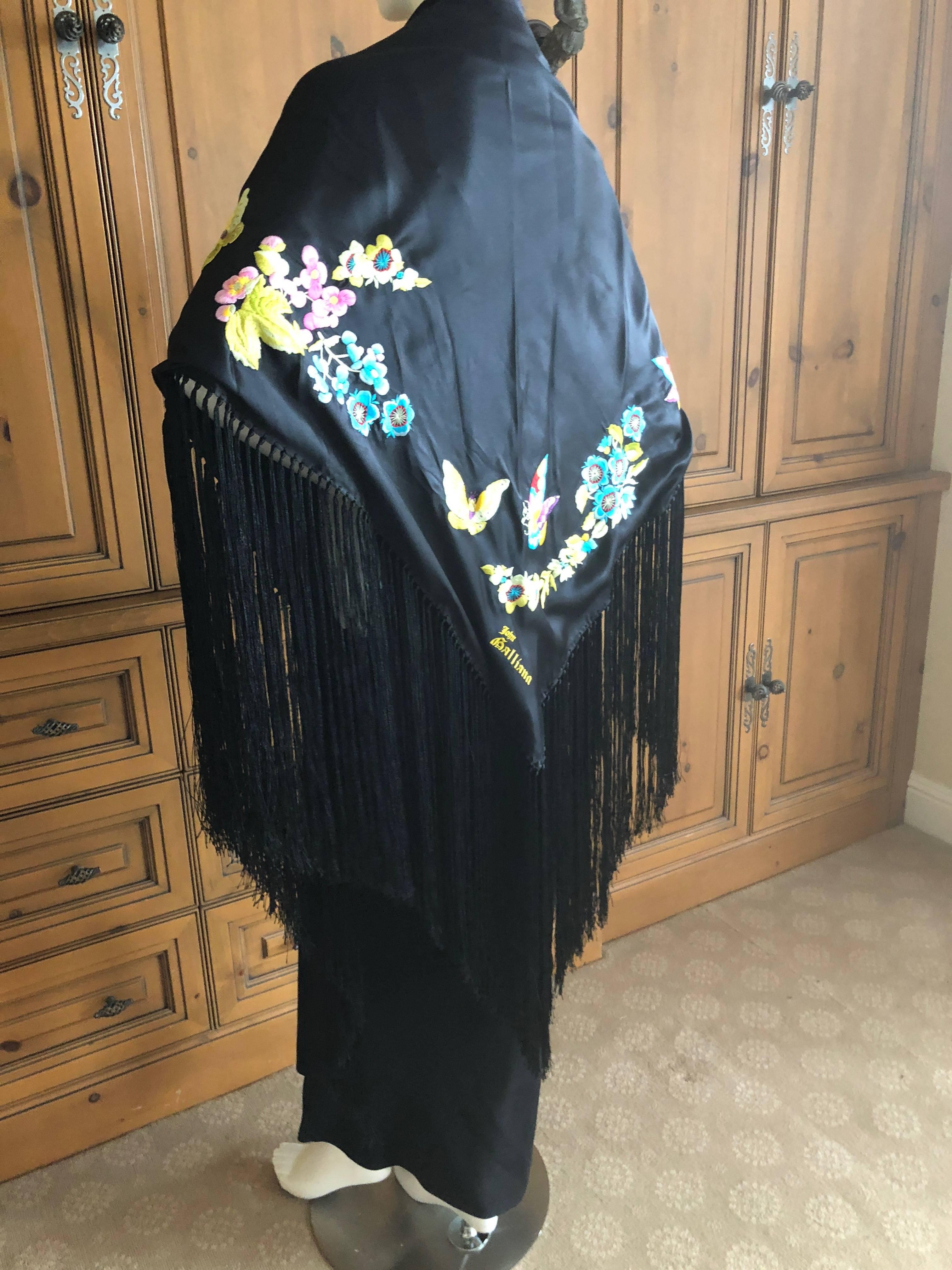 John Galliano Bias Cut Vintage Butterfly Embroidered Dress with Piano Fringed Sh 3
