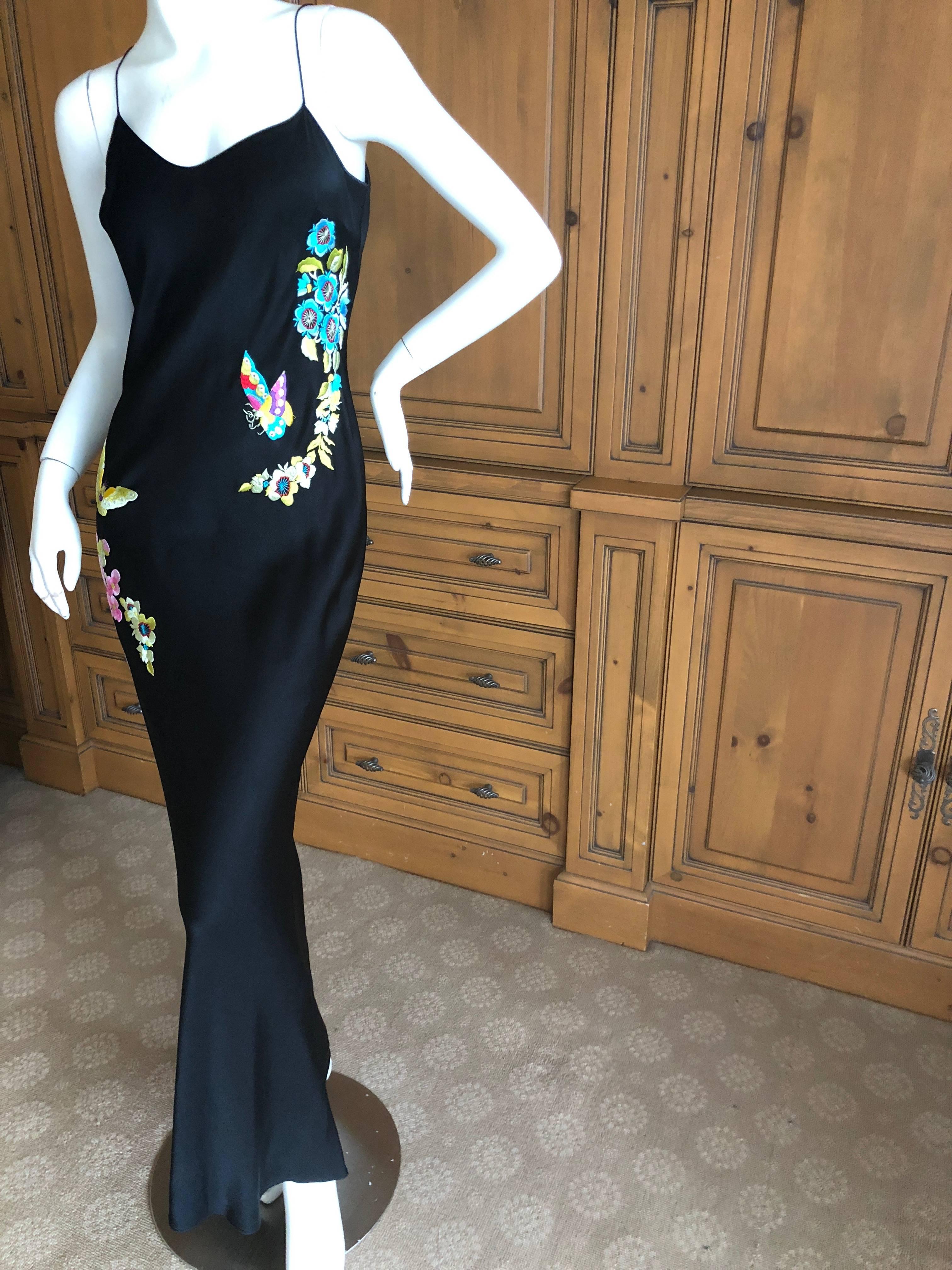 John Galliano Bias Cut Vintage Butterfly Embroidered Dress with Piano Fringed Sh In Excellent Condition In Cloverdale, CA