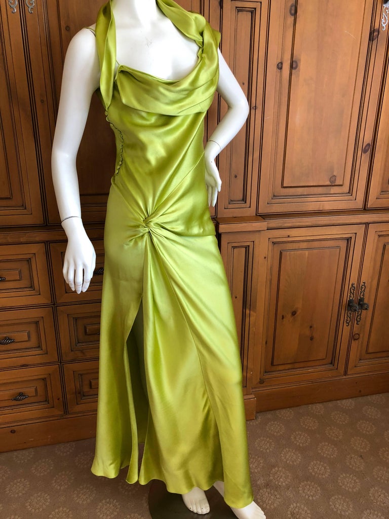 Christian Dior by John Galliano Bias Cut Green Silk Satin Dress with ...