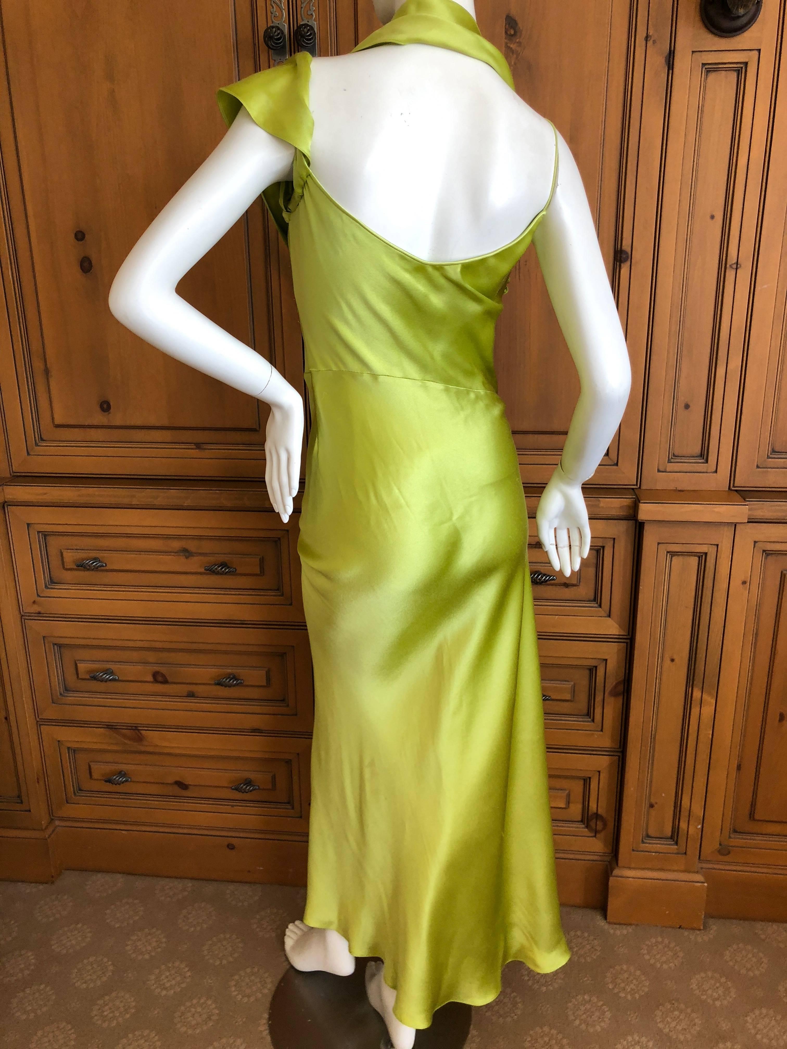 Women's Christian Dior by John Galliano Bias Cut Green Silk Satin Dress with Knot Motif