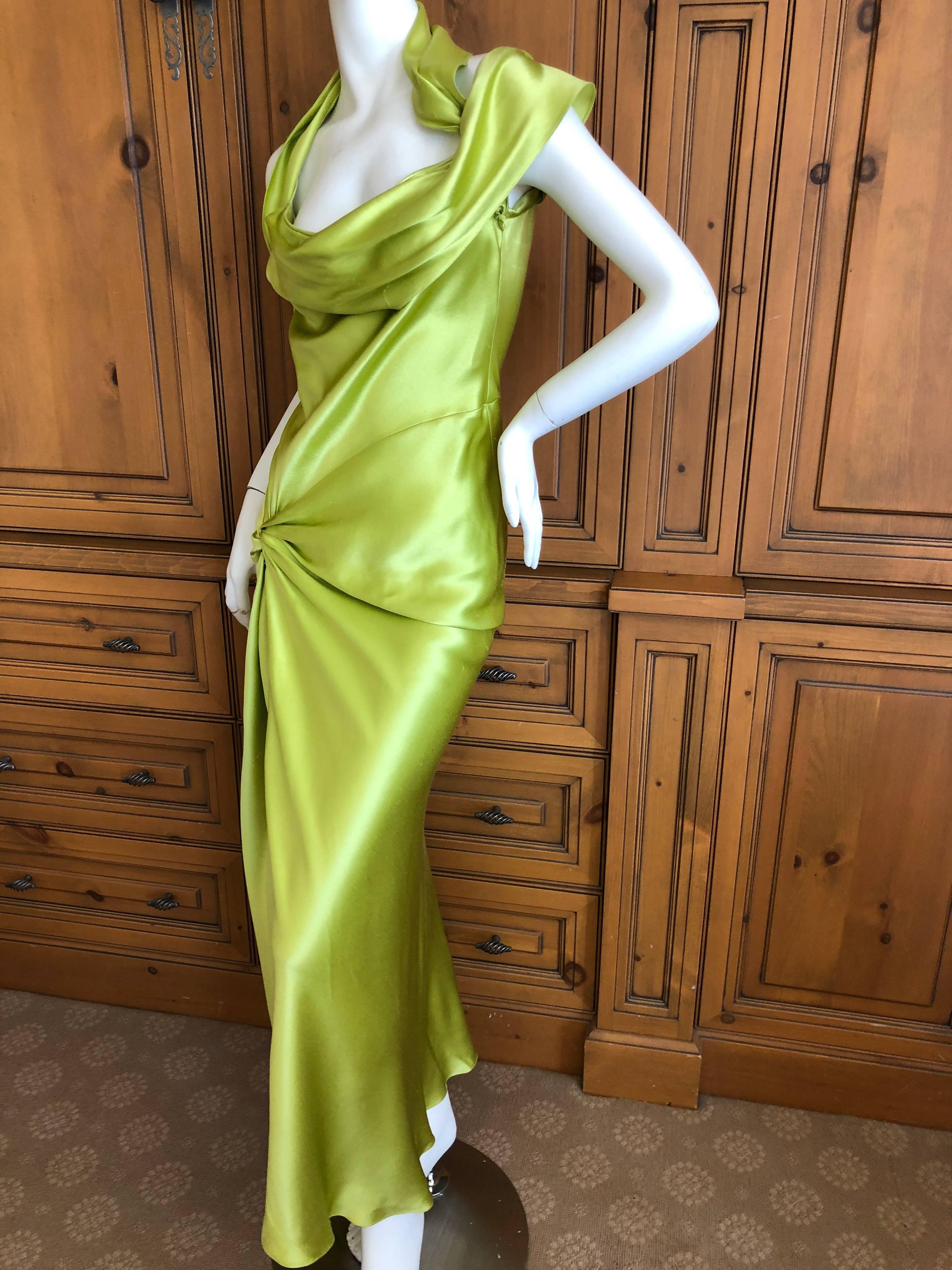 Christian Dior by John Galliano Bias Cut Green Silk Satin Dress with Knot Motif In Excellent Condition In Cloverdale, CA