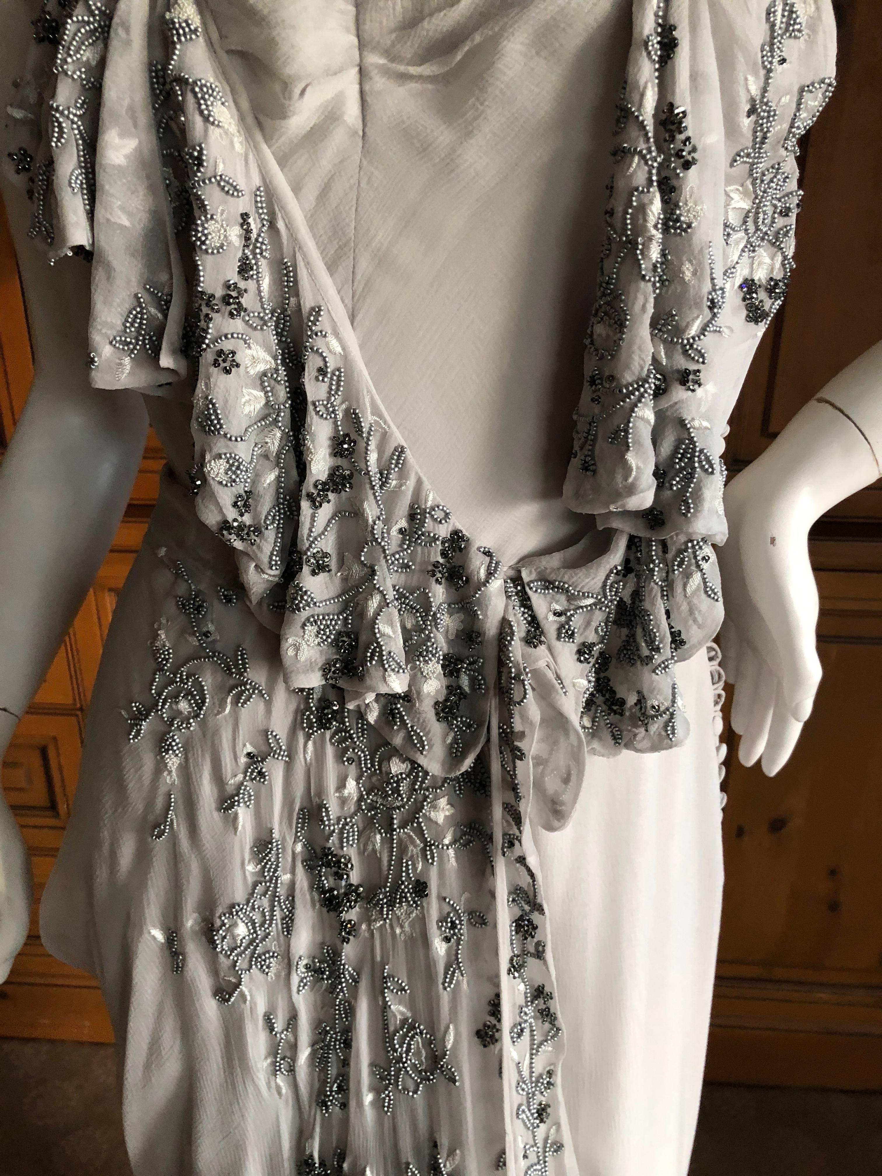 Christian Dior by John Galliano Dove Gray Evening Dress with Lesage Bead Flowers For Sale 1