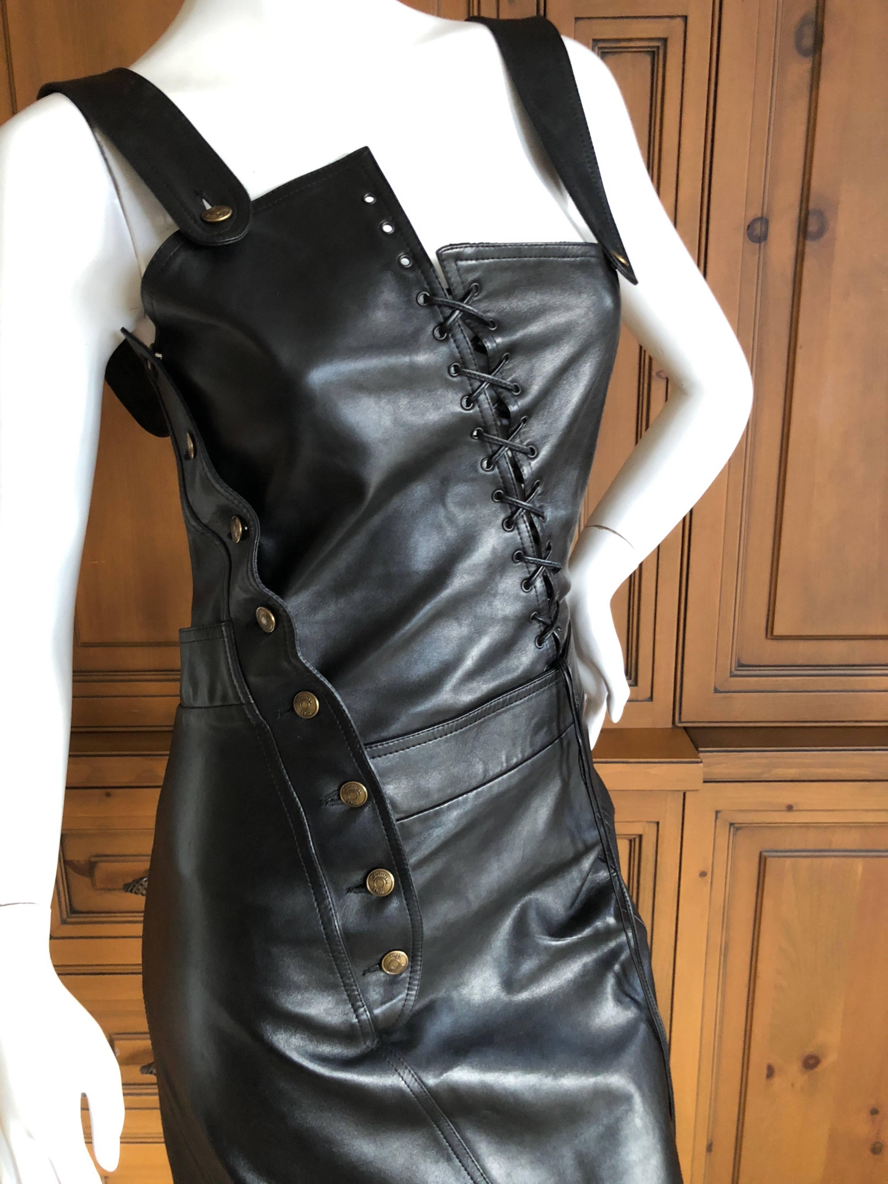 Christian Dior John Galliano Goth Black Asymmetrical Leather Dress Spring 2000 For Sale 1