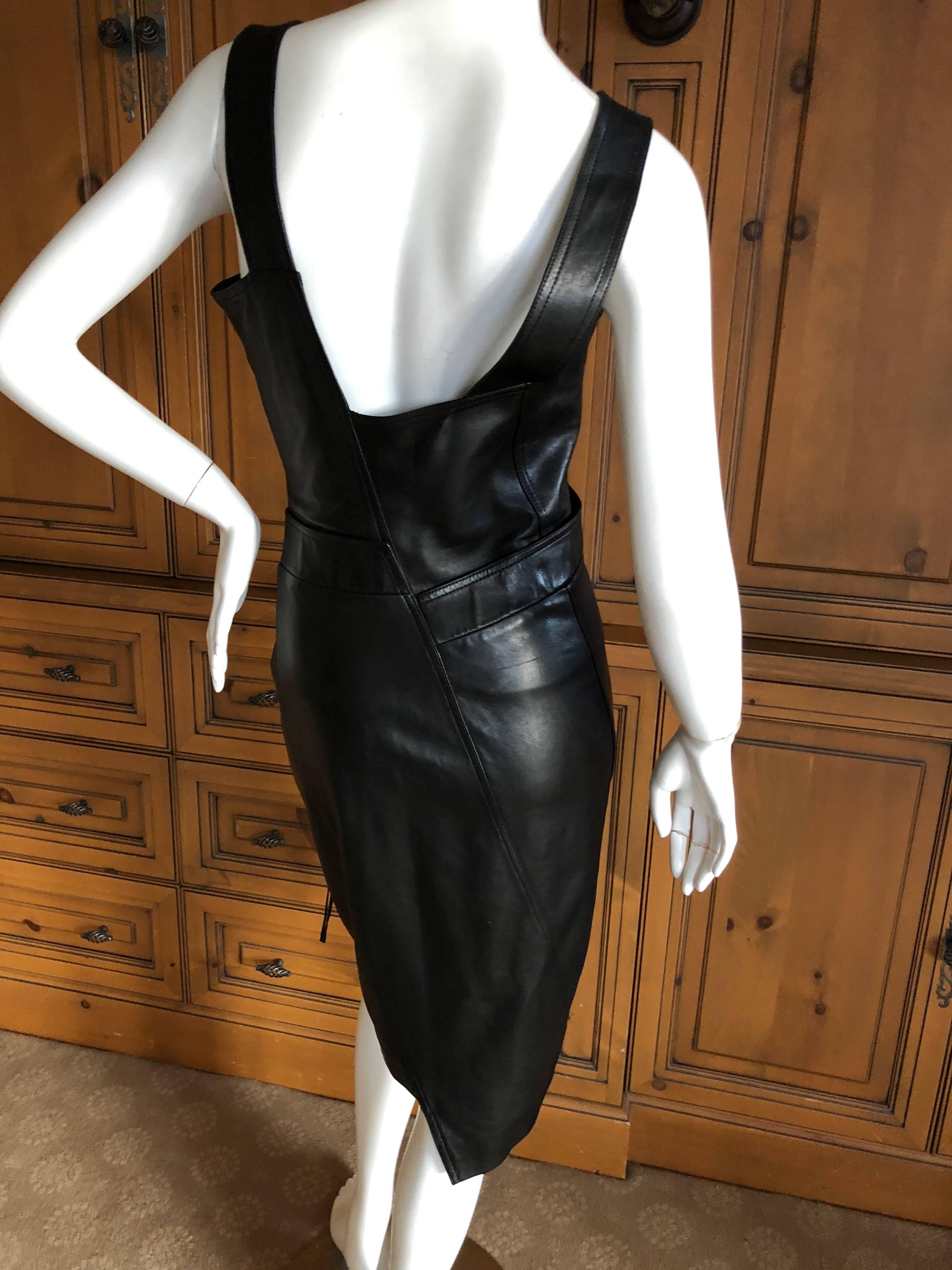 Christian Dior John Galliano Goth Black Asymmetrical Leather Dress Spring 2000 For Sale 3