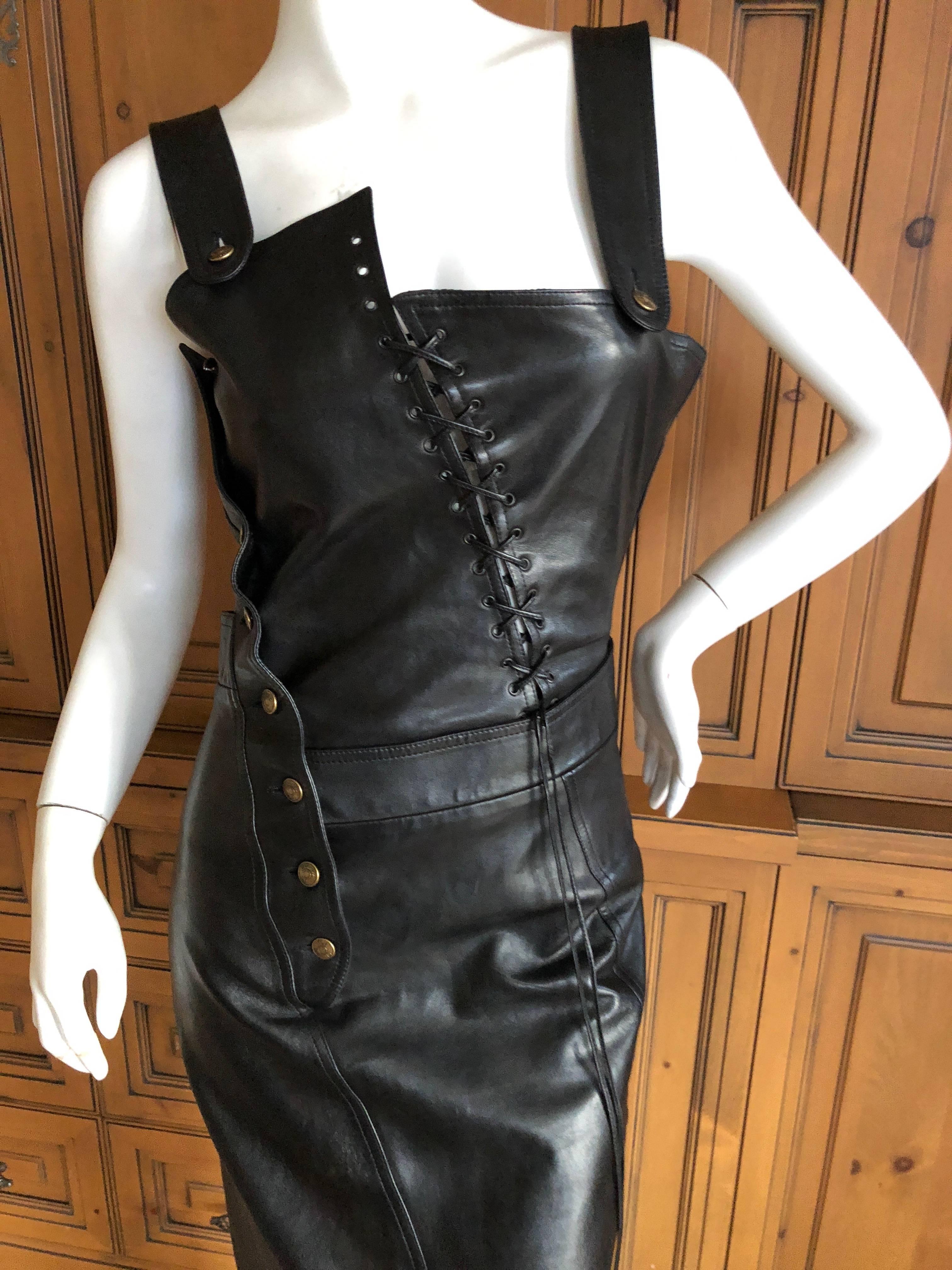 Christian Dior John Galliano Goth Black Asymmetrical Leather Dress Spring 2000 For Sale 2