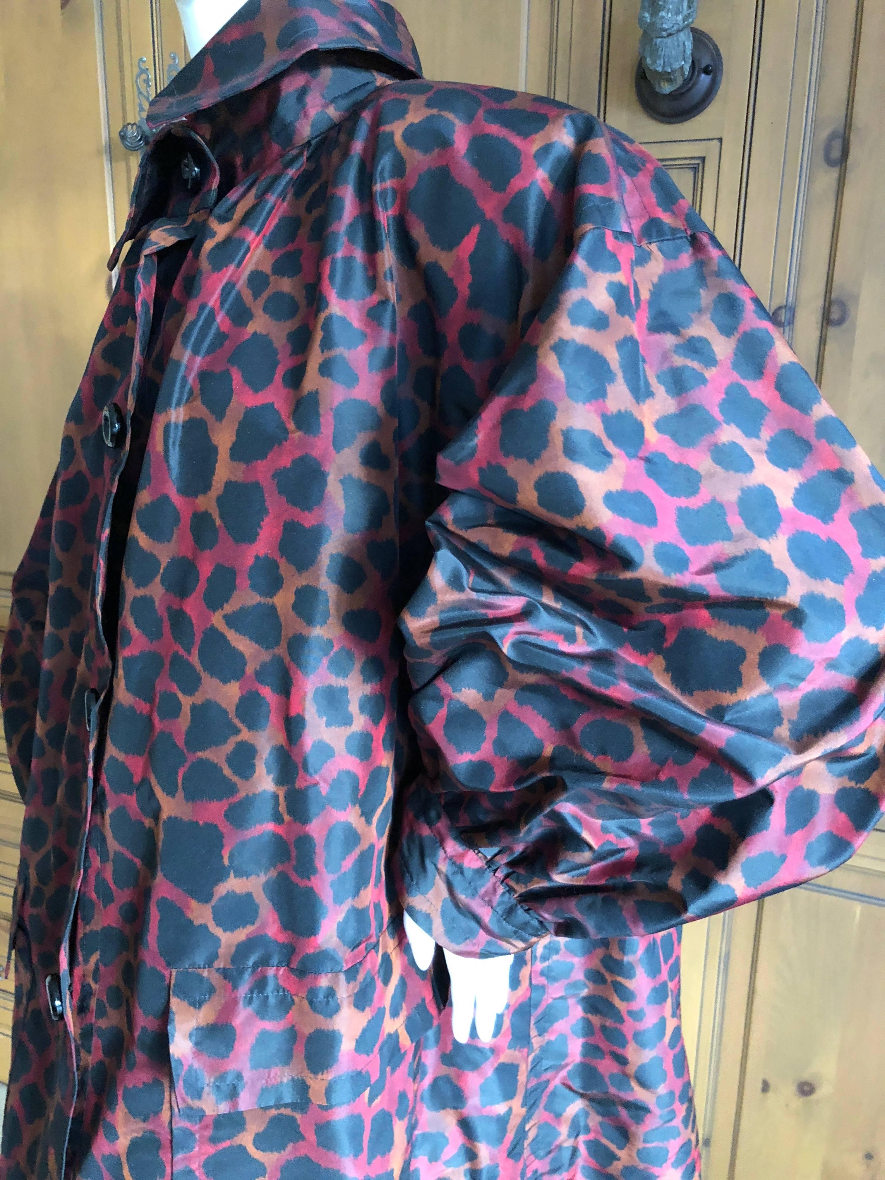 Purple Yves Saint Laurent Numbered Haute Couture Silk Taffeta Leopard Print Swing Coat For Sale