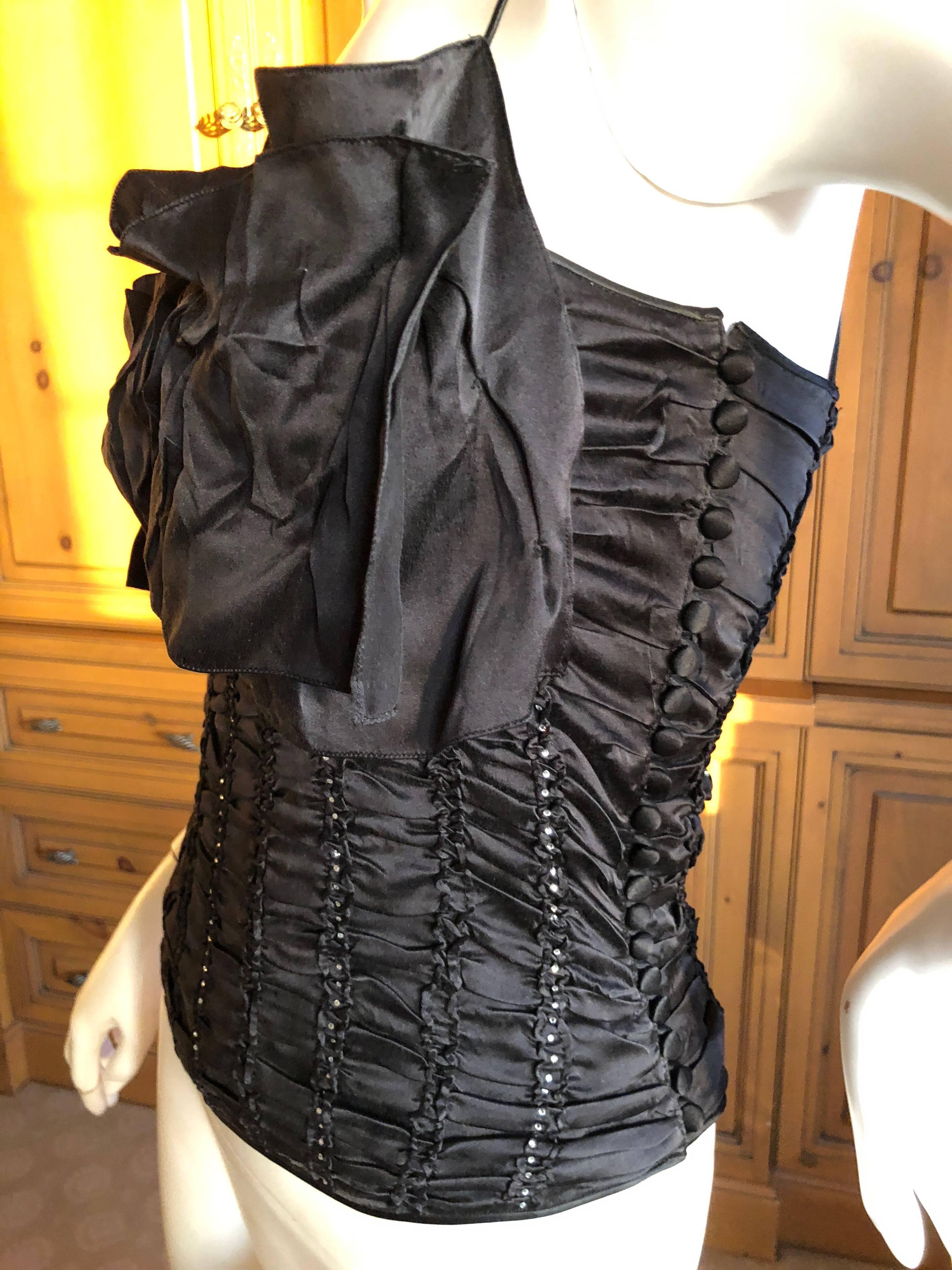 Women's or Men's  John Galliano Vintage Crystal Embellished Black Silk Top with Exaggerated Bow For Sale