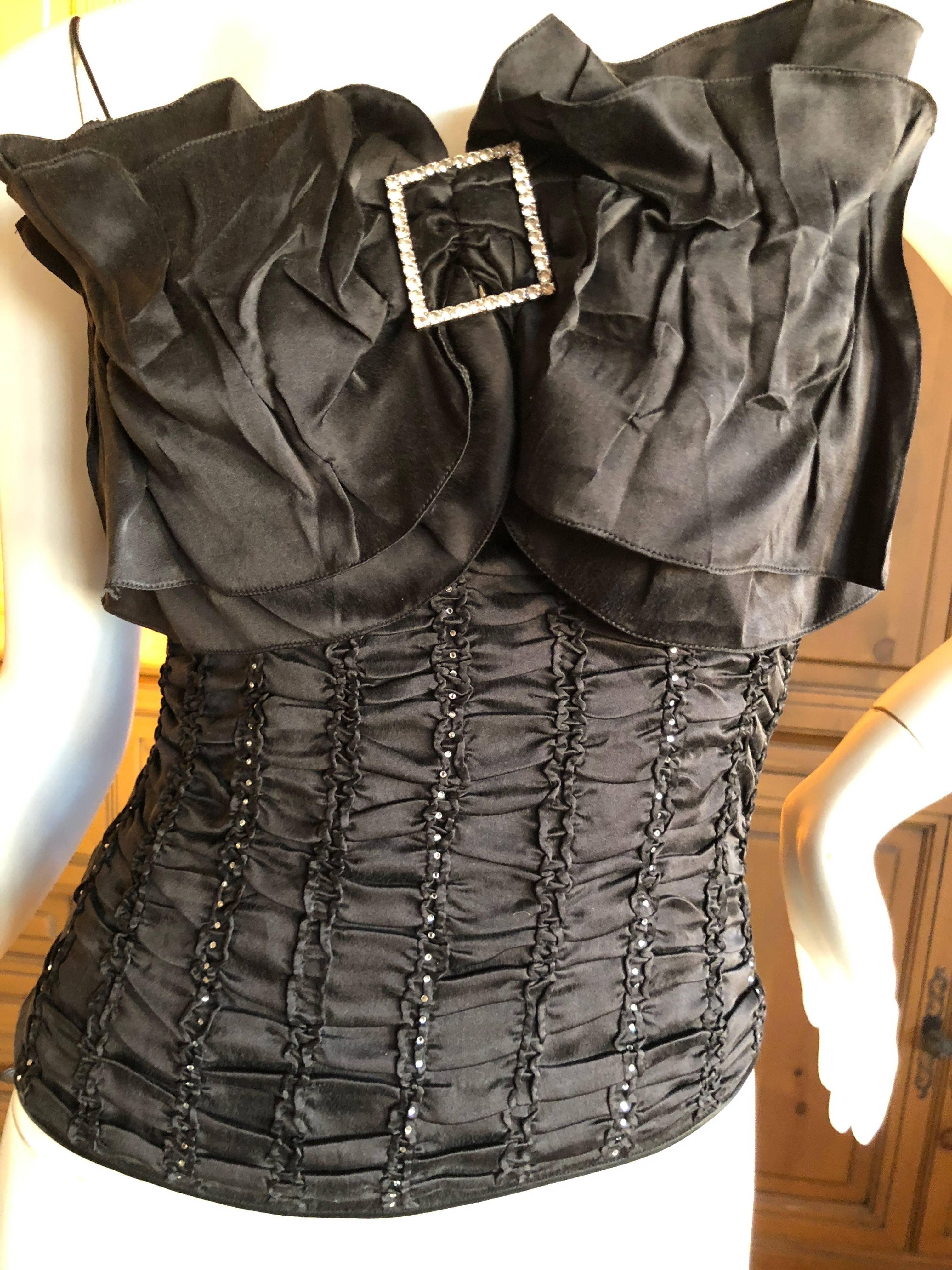  John Galliano Vintage Crystal Embellished Black Silk Top with Exaggerated Bow In Excellent Condition For Sale In Cloverdale, CA