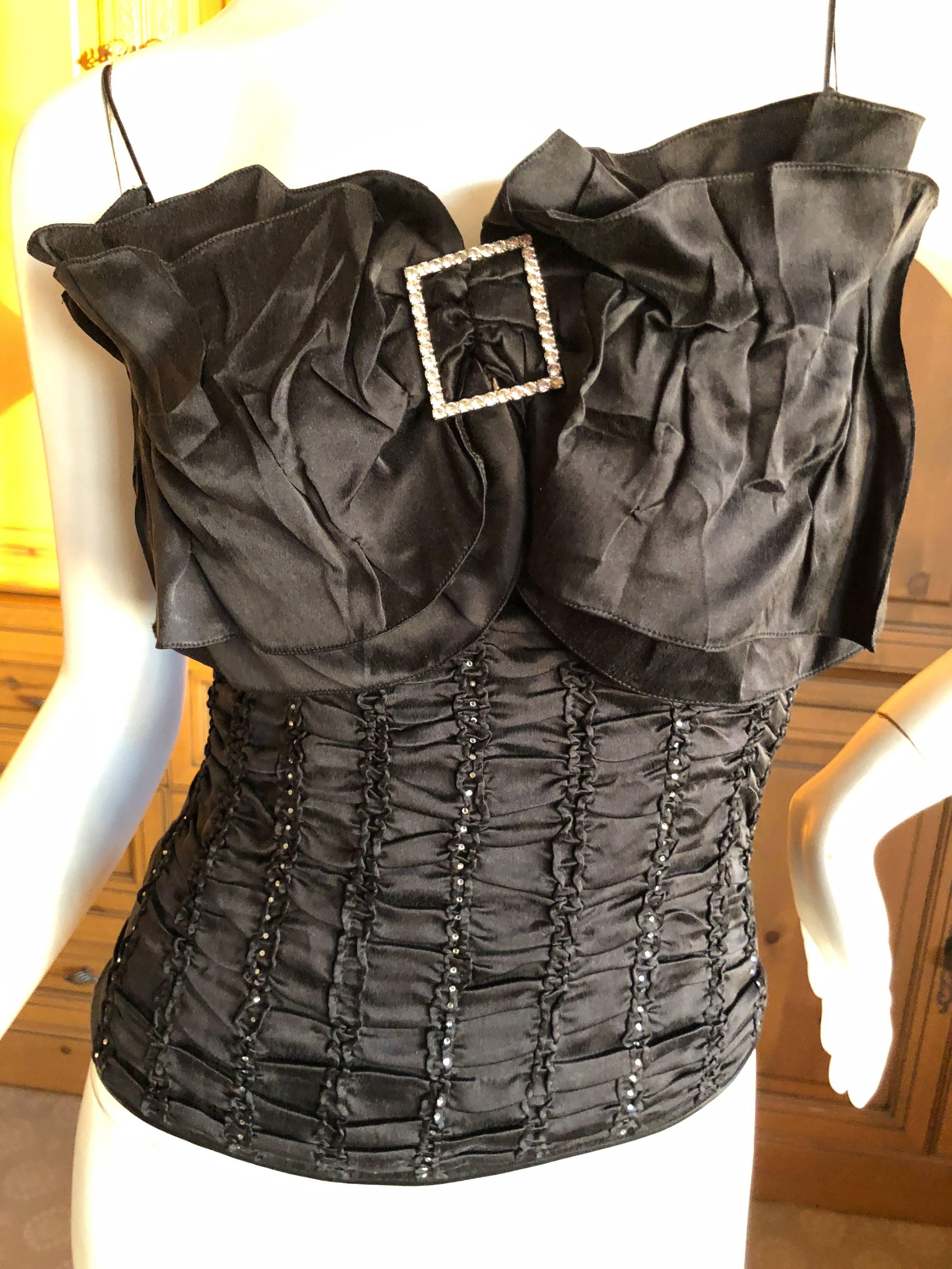  John Galliano Vintage Crystal Embellished Black Silk Top with Exaggerated Bow
Size 36
 Bust 35