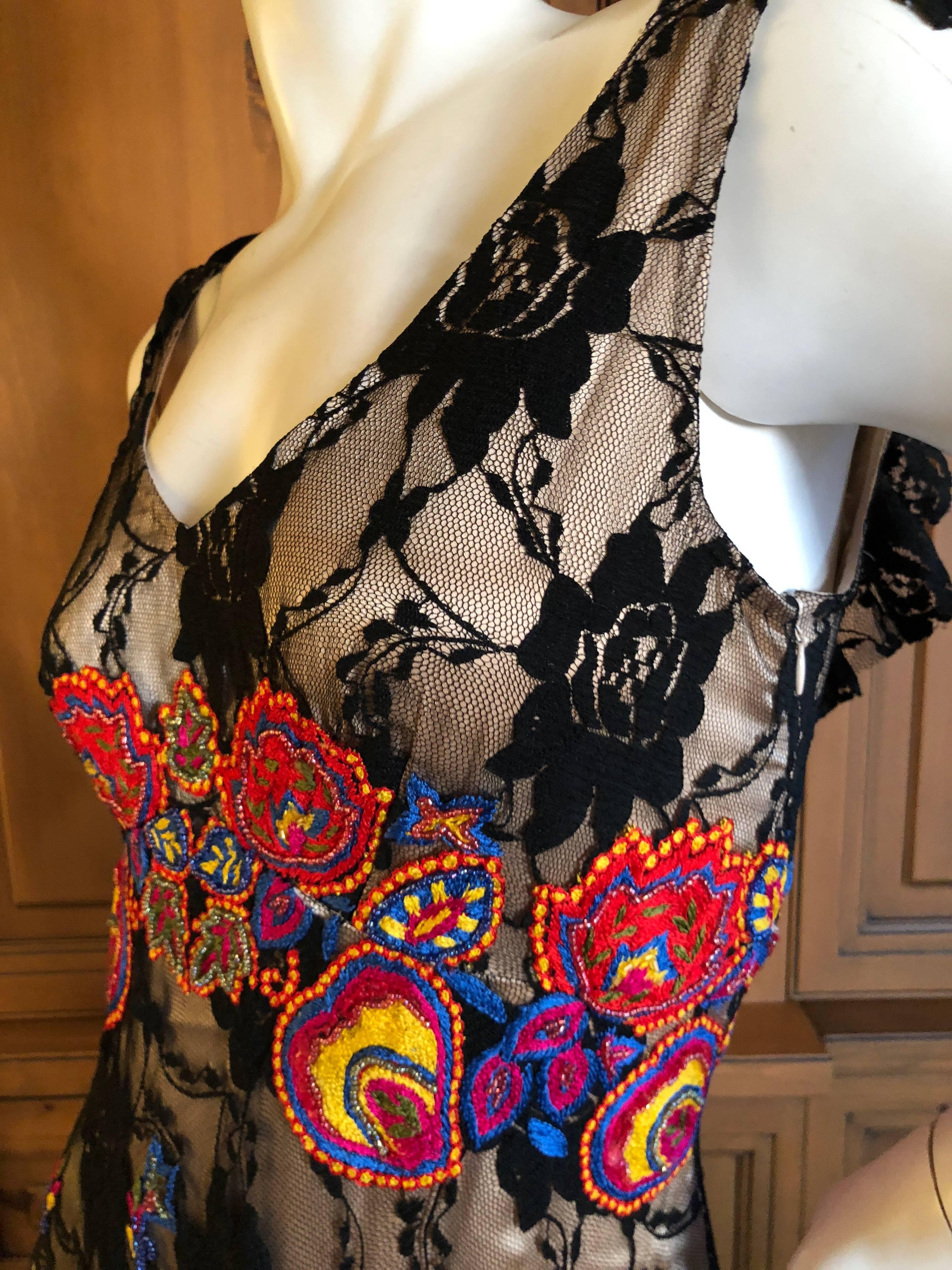 John Galliano Vintage Embroidered Ruffled Lace Flamenco Evening Dress  In Excellent Condition For Sale In Cloverdale, CA