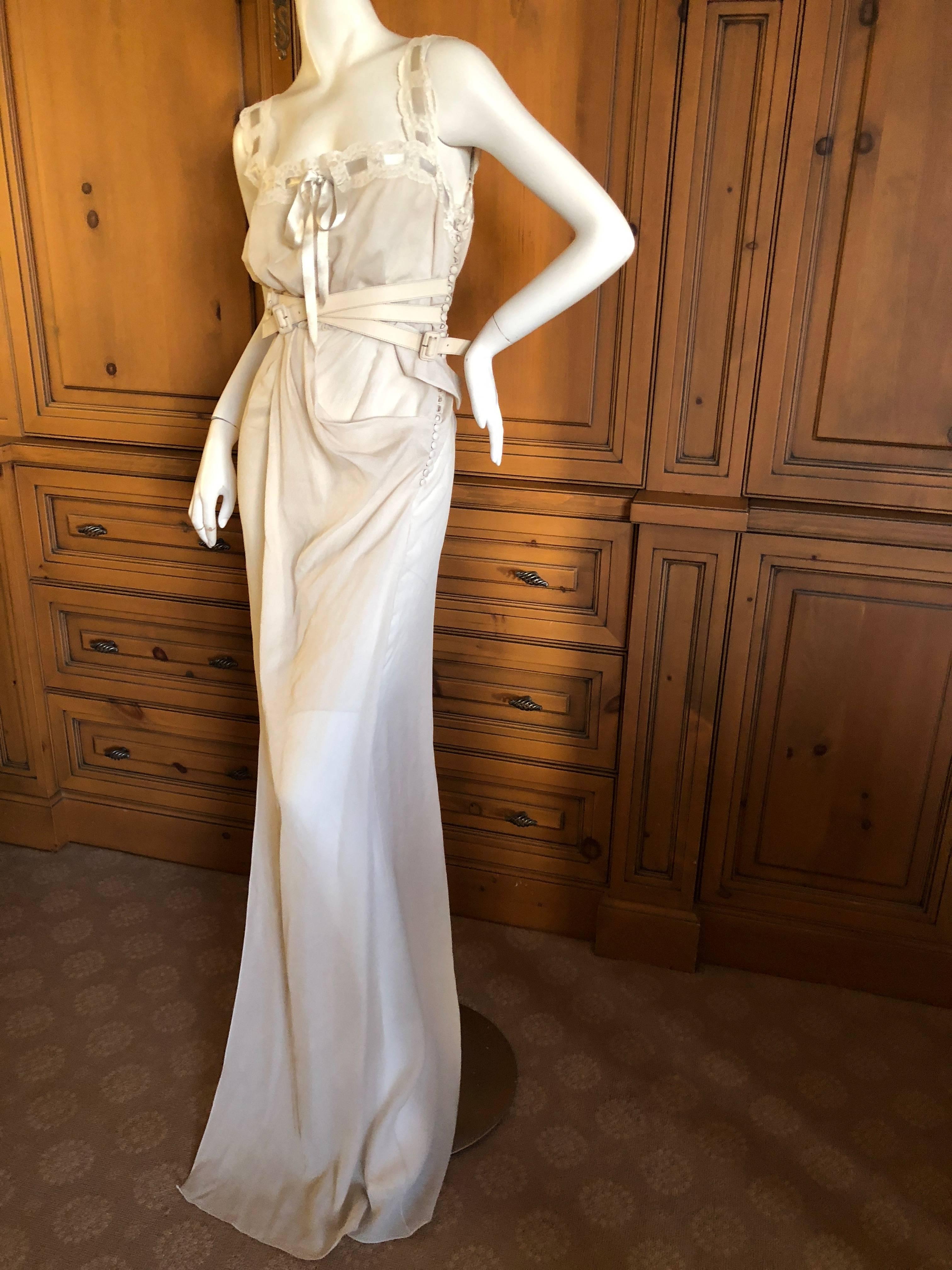 Christian Dior by John Galliano Silk Chiffon Evening Dress Leather Straps, 2010 3