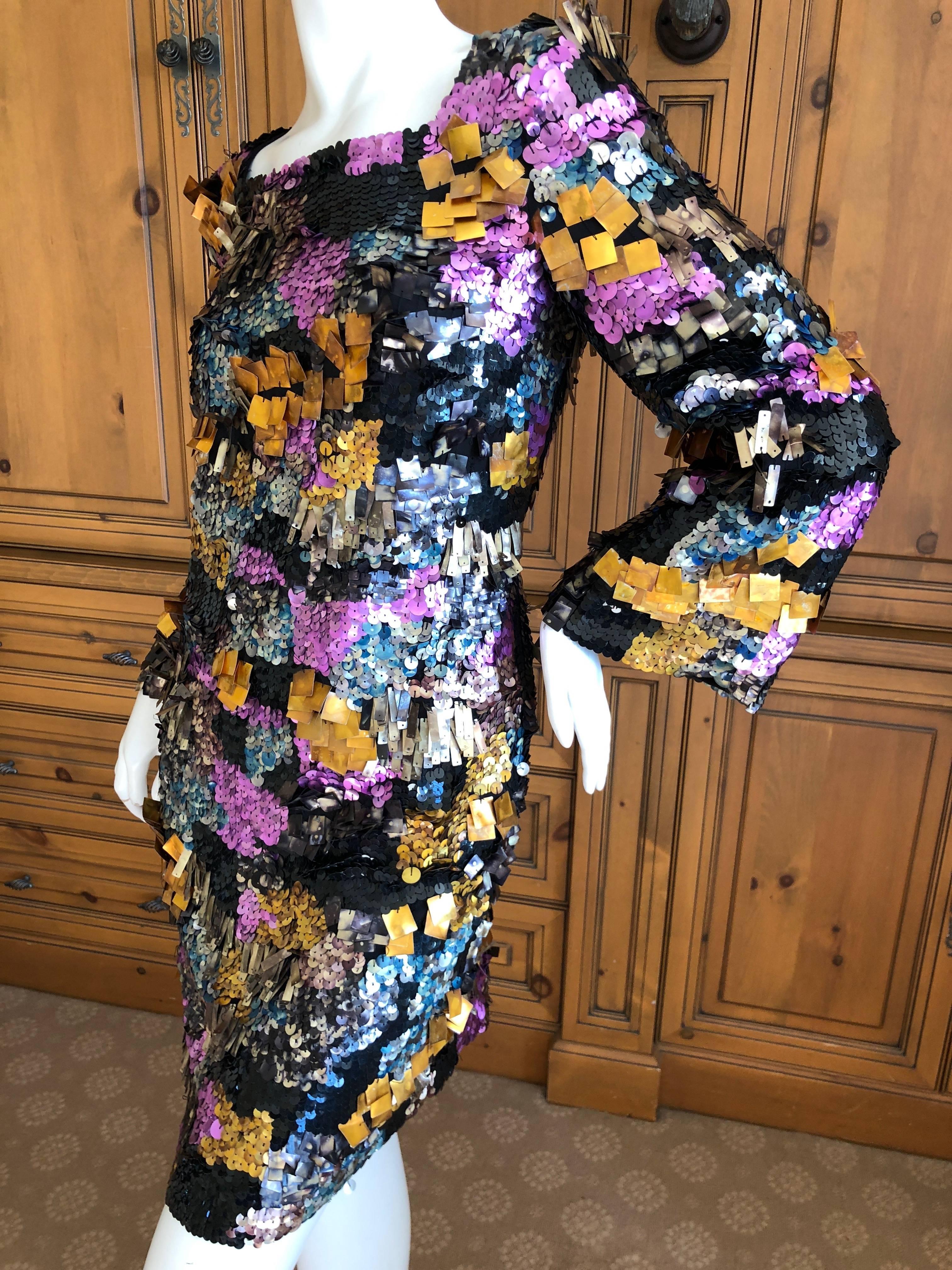 Emilio Pucci Heavily Embellished Technicolor Sequin Paillette Cocktail Dress For Sale 4